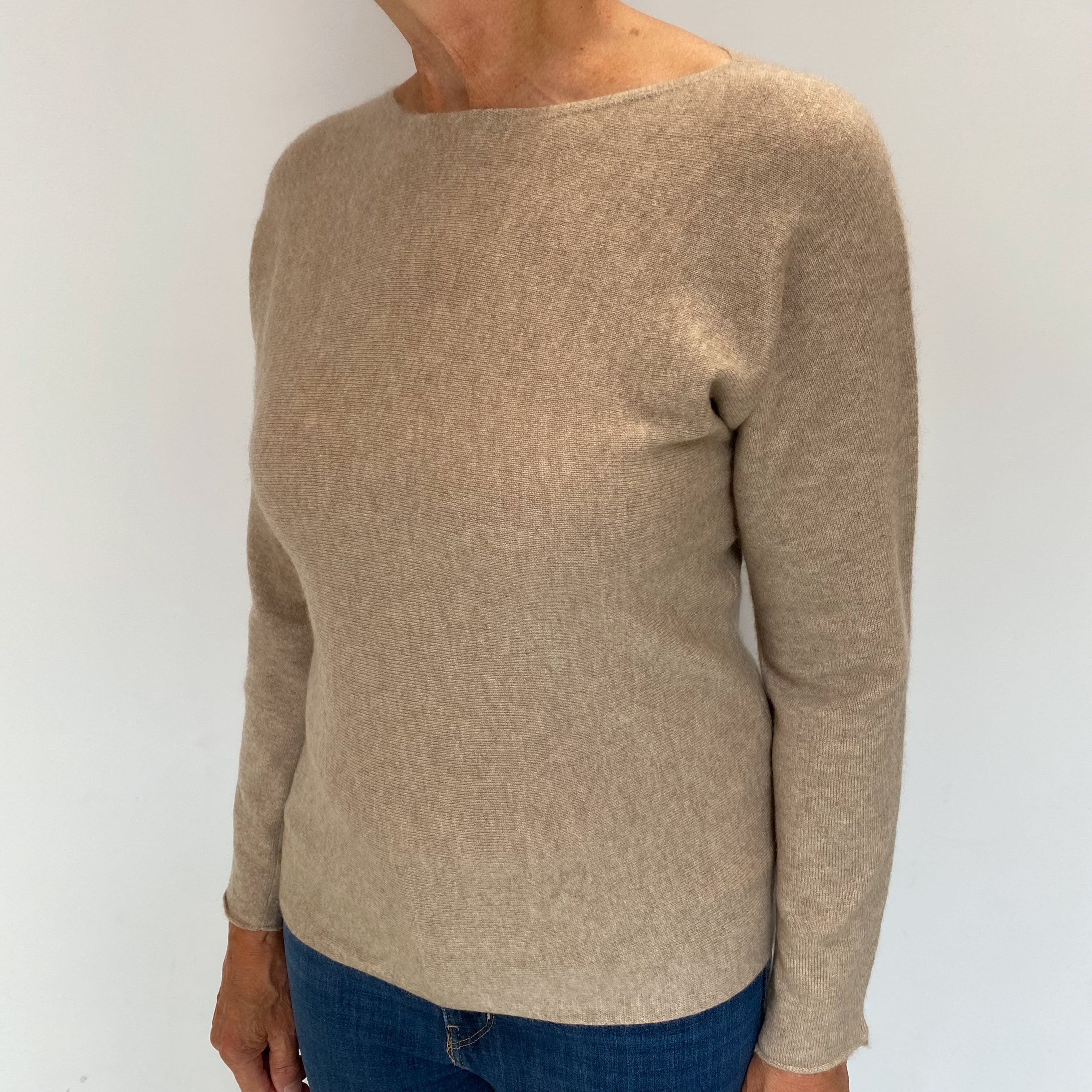 Fawn Beige Cashmere Slash Neck Jumper Medium