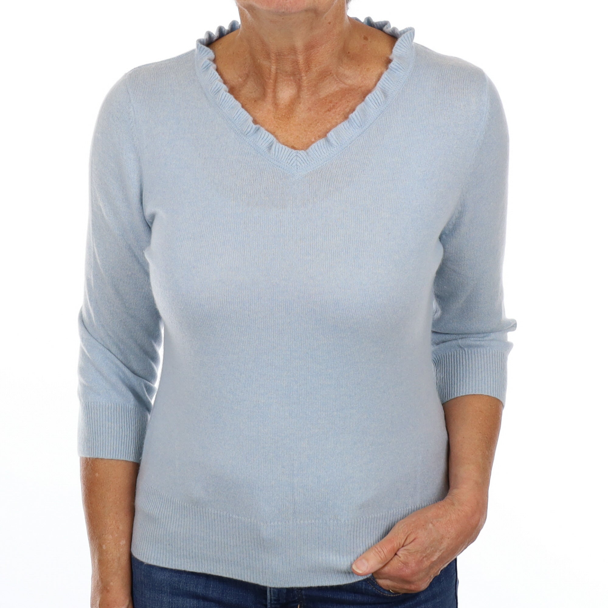 Powder Blue Cashmere V Neck Jumper Medium