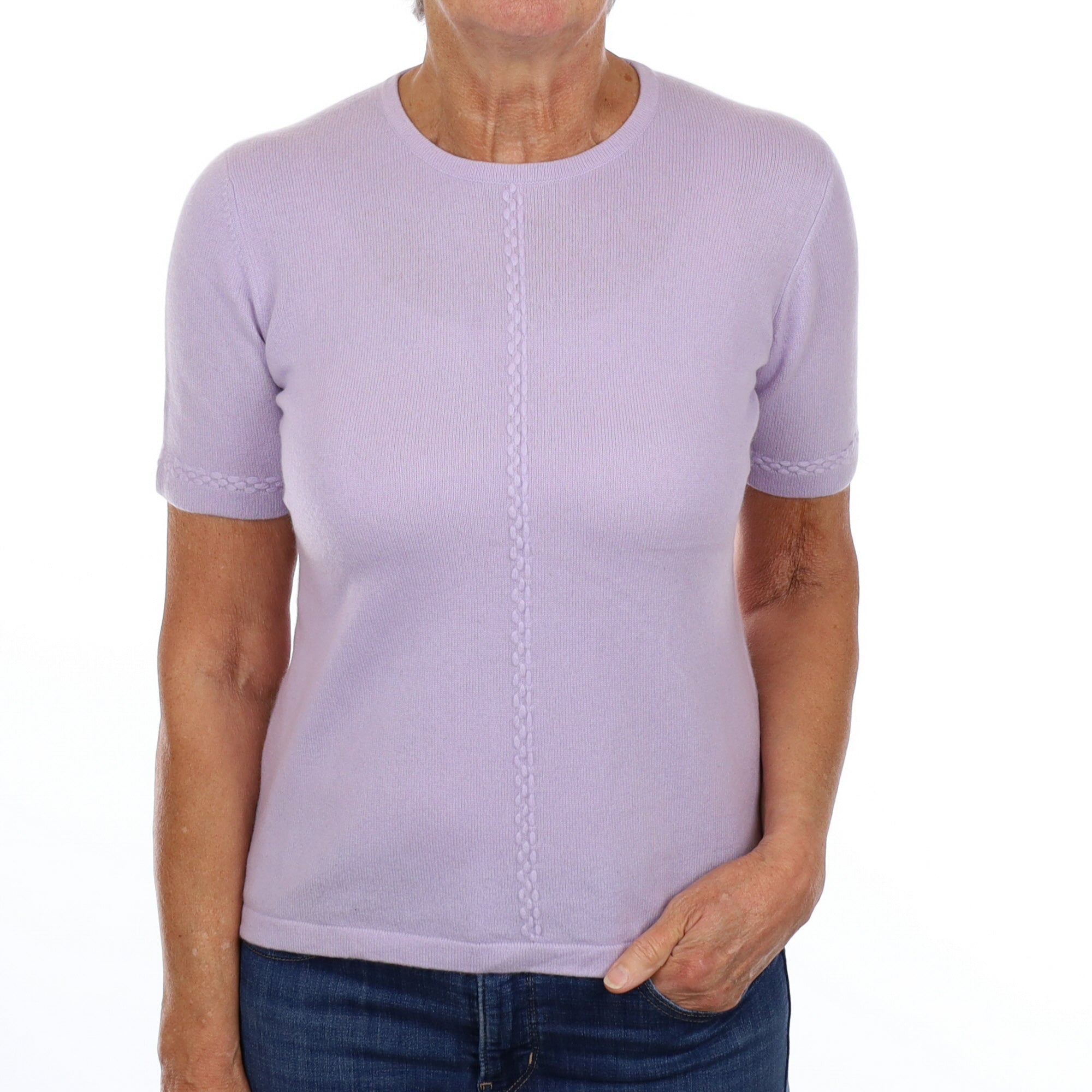 Pale Purple Cashmere Short Sleeved Crew Neck Jumper Medium