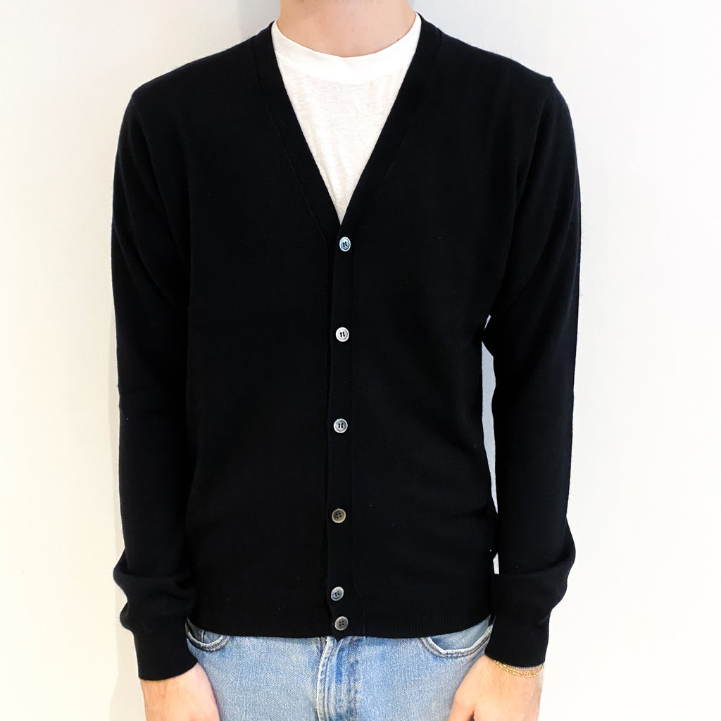 Men's Black Cashmere V Neck Cardigan Large
