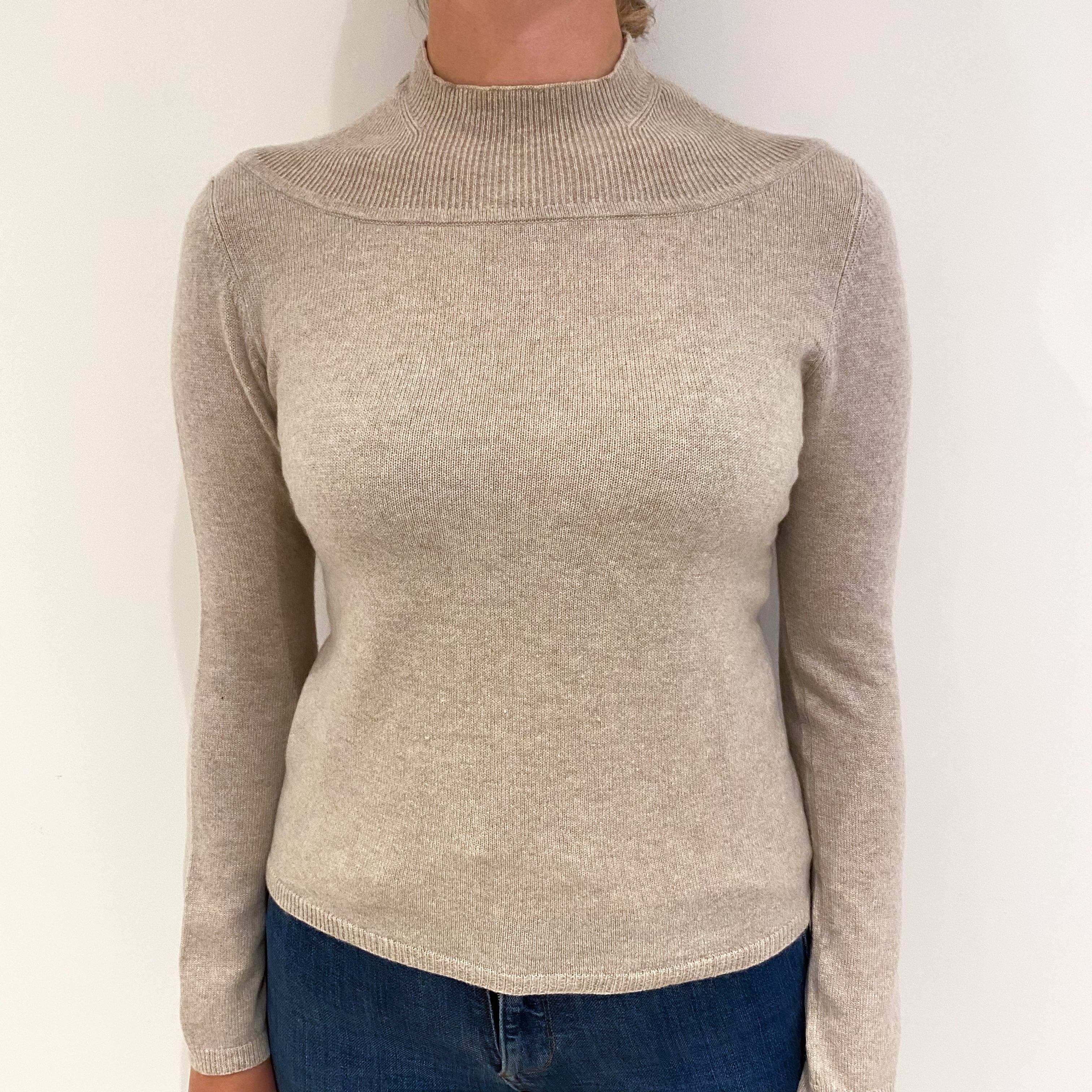 Oatmeal Beige Cashmere Turtle Neck Jumper Small