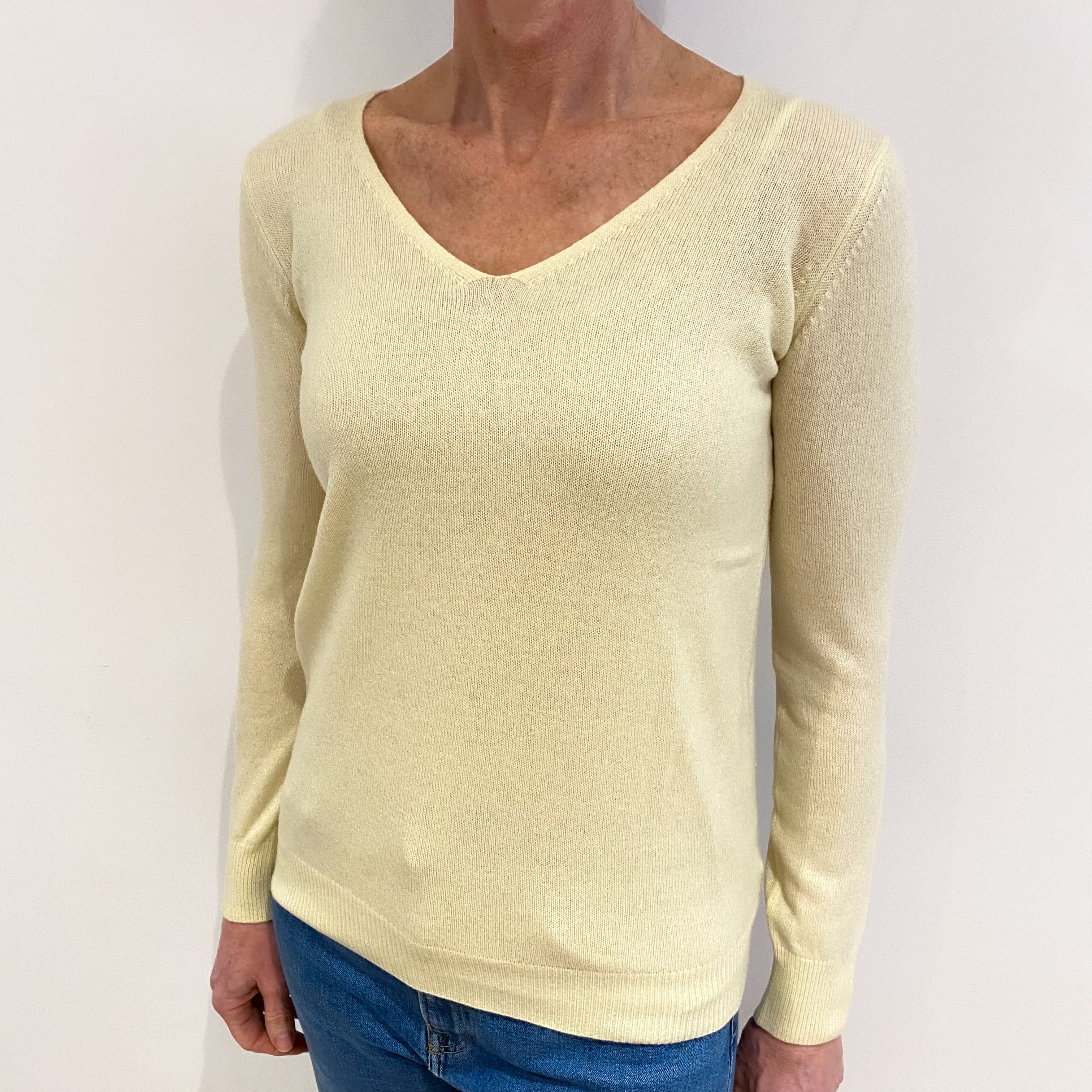 Primrose Yellow Cashmere V Neck Jumper Small