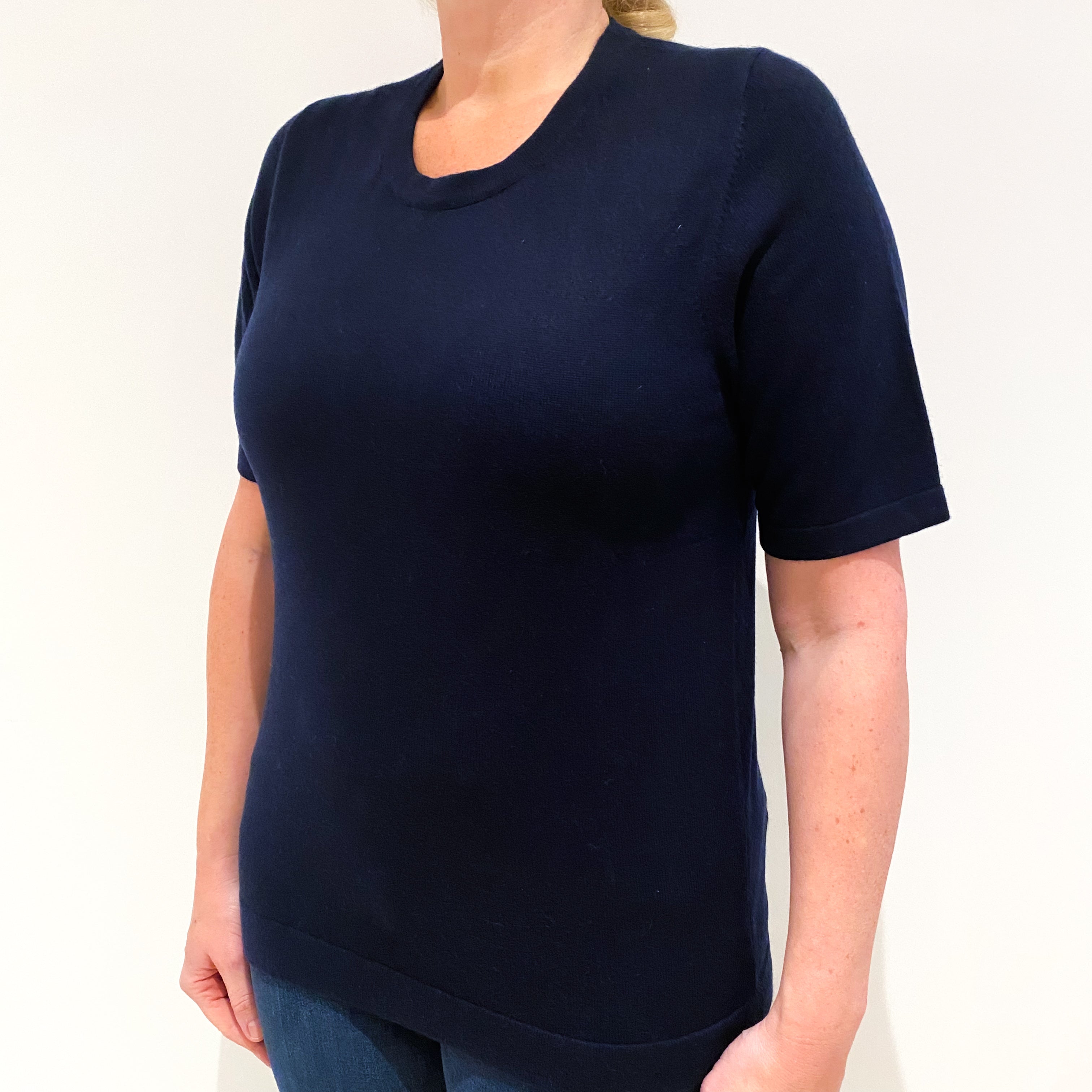 Navy Blue Short Sleeved Crew Neck Jumper Large