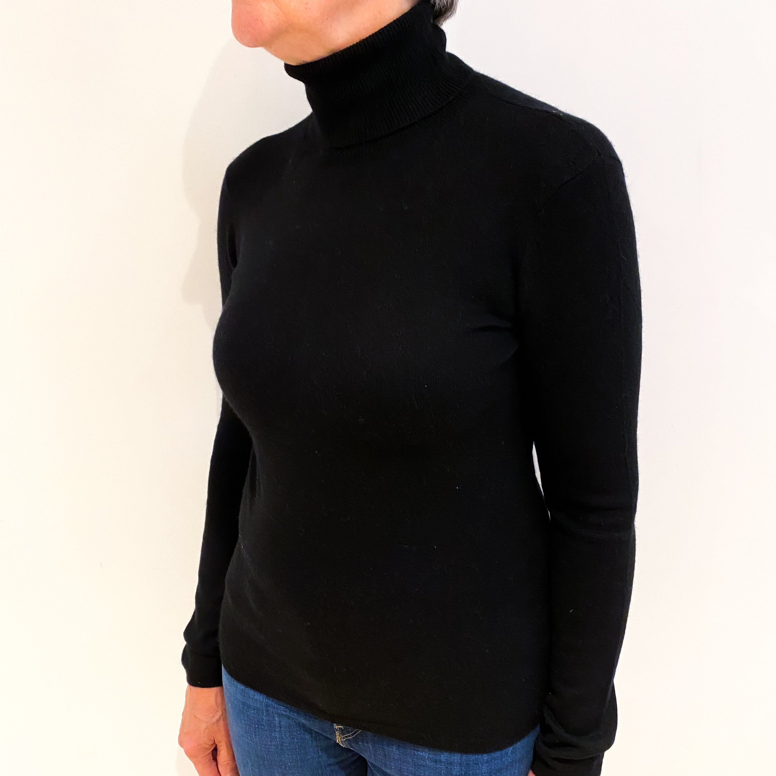 Black Cashmere Polo Neck Jumper Medium