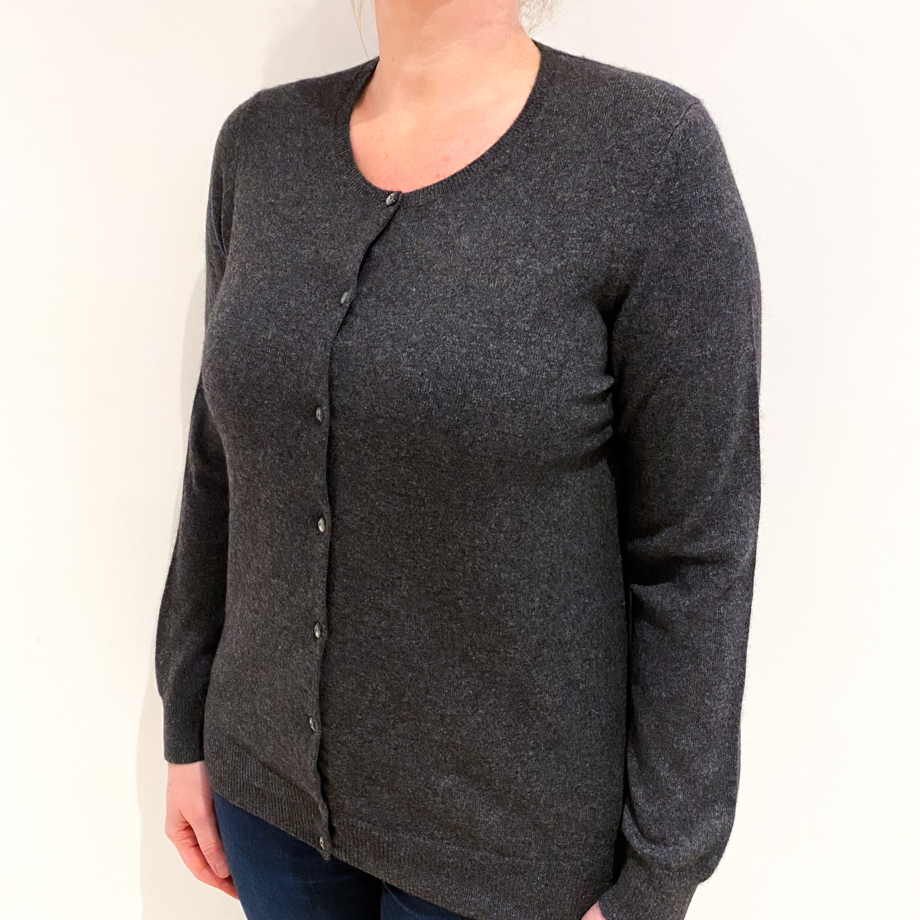Charcoal Grey Cashmere Crew Neck Cardigan Large