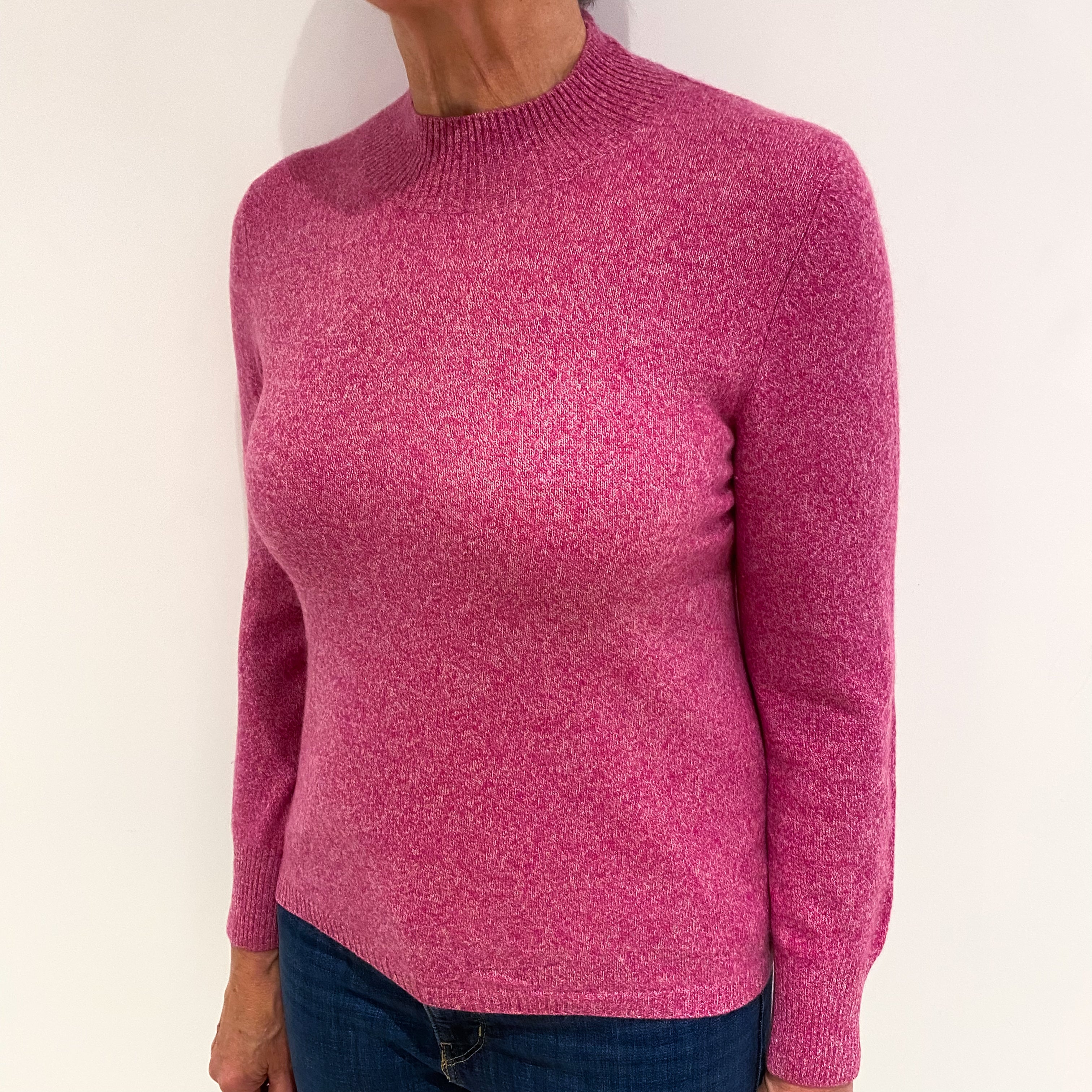 Raspberry Pink Marl Cashmere Turtle Neck Jumper Medium