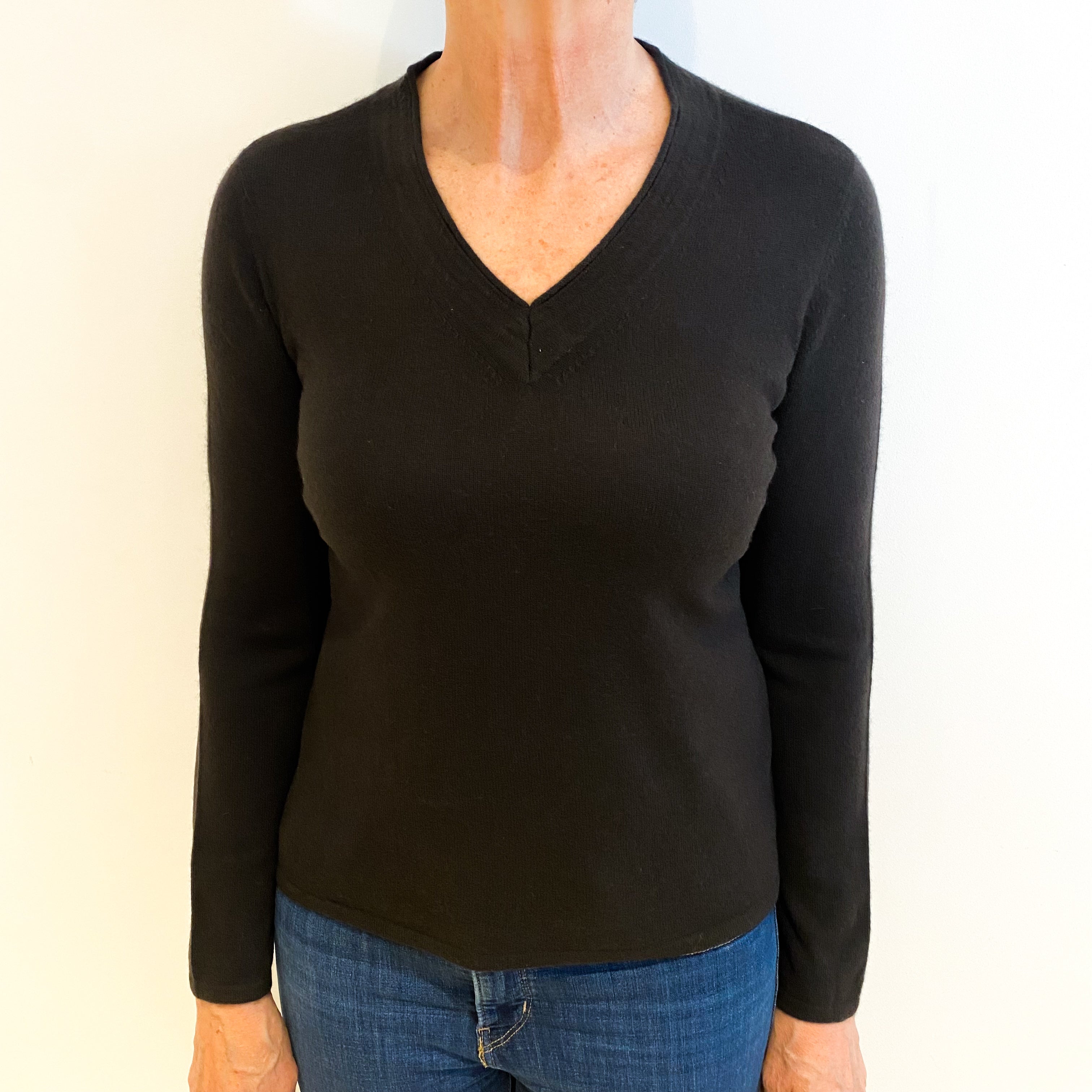 Chocolate Brown Cashmere V Neck Jumper Medium