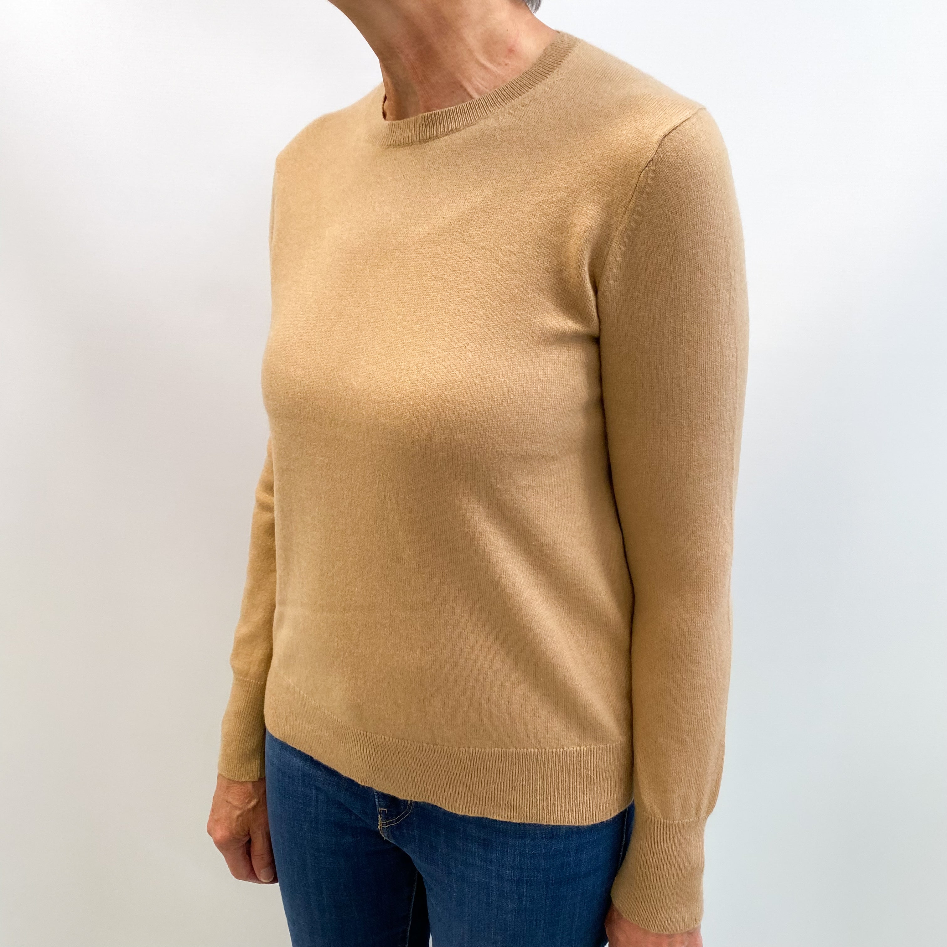 Camel Brown Cashmere Crew Neck Jumper Medium