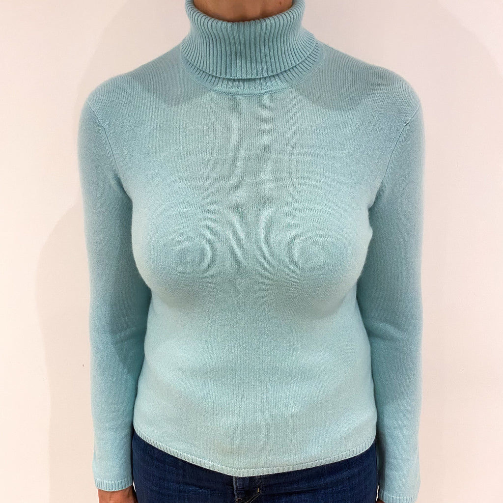 Deep Mint Green Cashmere Polo Neck Jumper Medium