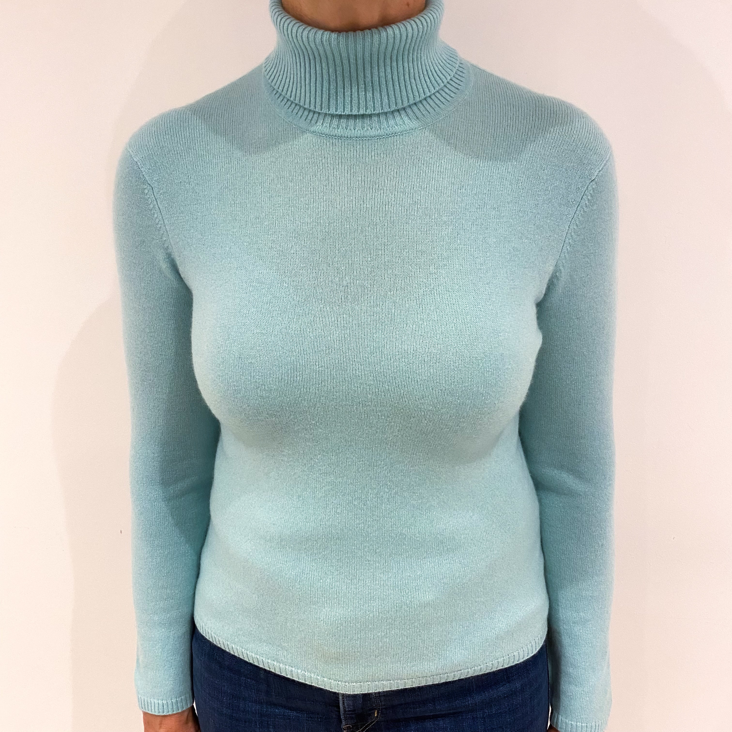 Deep Mint Green Cashmere Polo Neck Jumper Medium