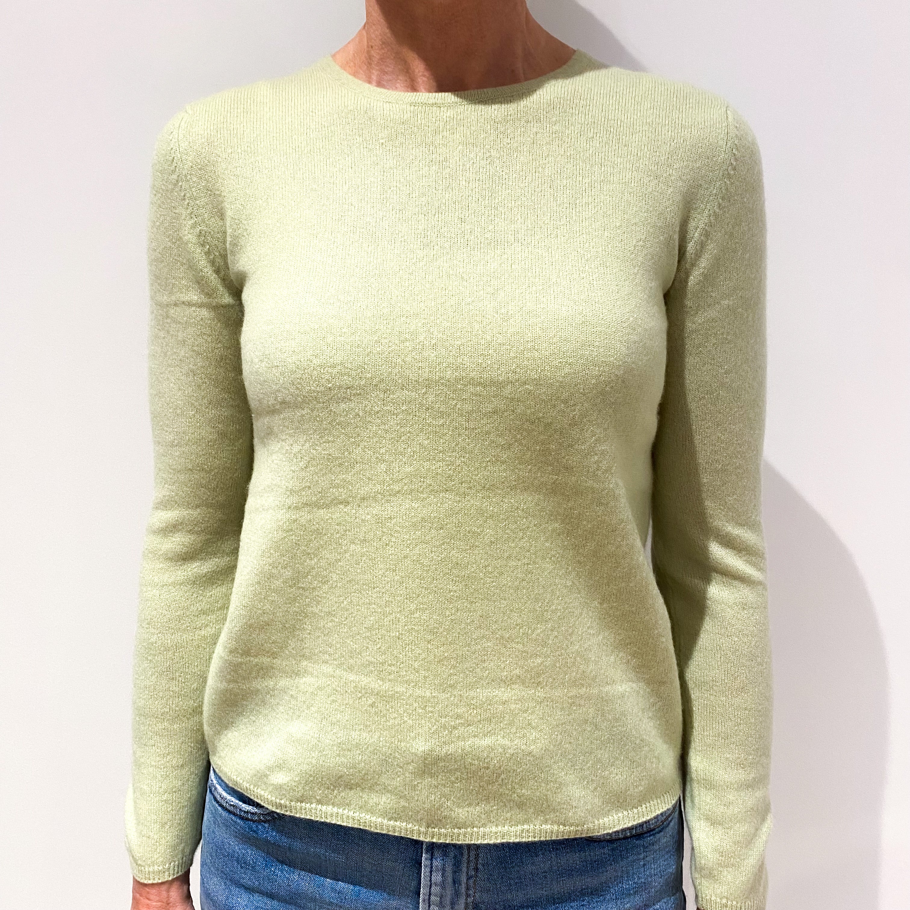 Pistachio Green Cashmere Crew Neck Jumper Small