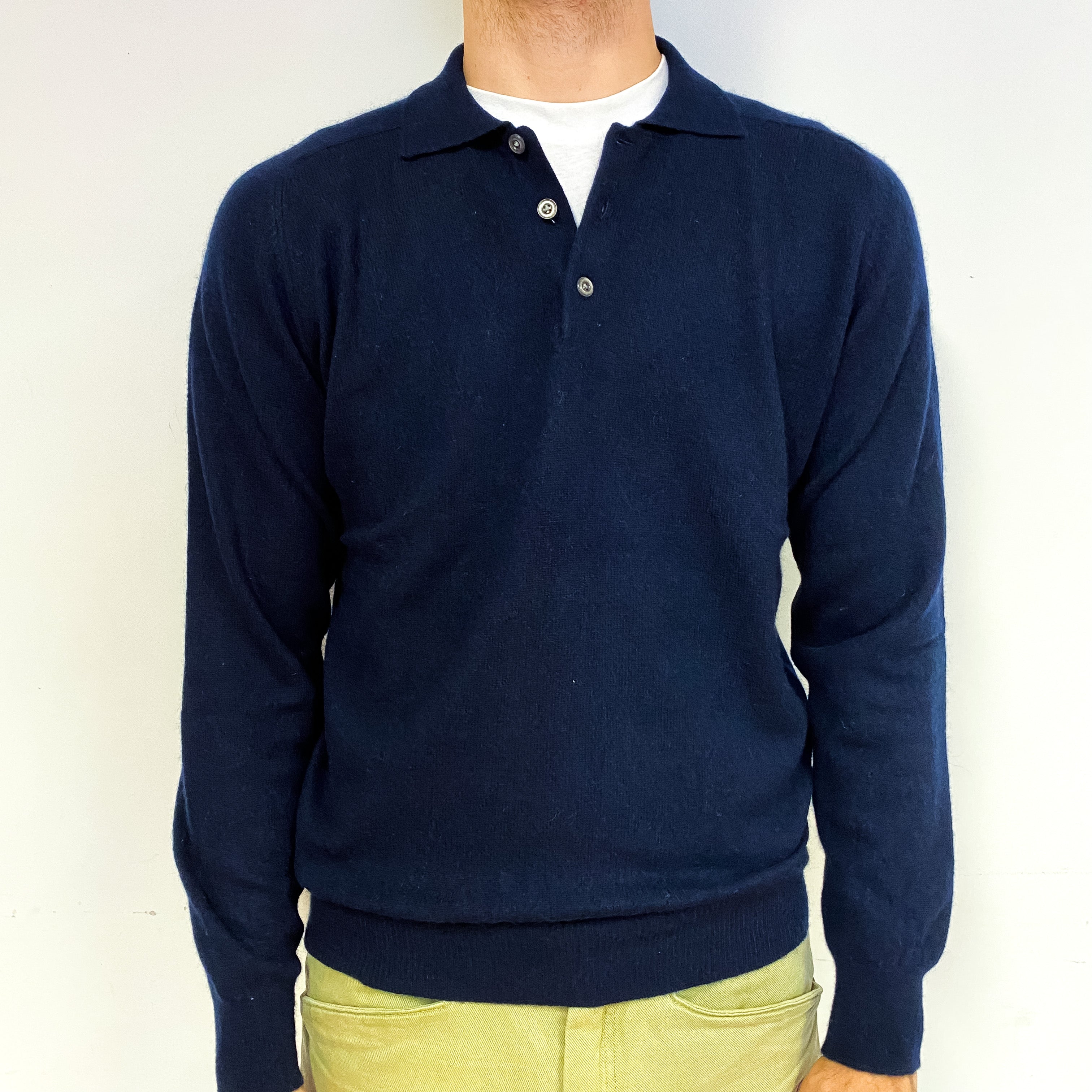 Men's Dark Navy Blue Cashmere 1/4 Button Jumper Medium