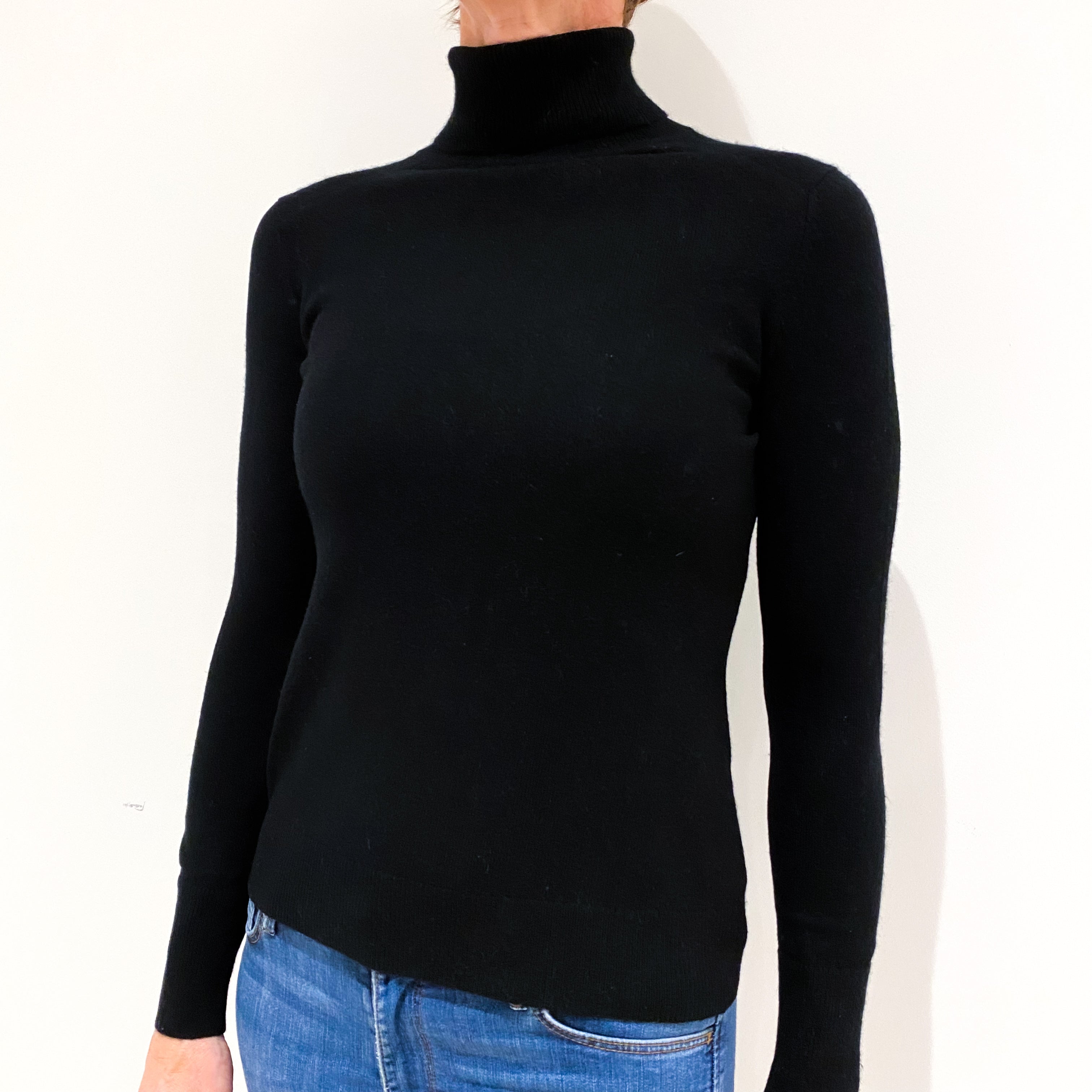 Black Cashmere Polo Neck Jumper Small