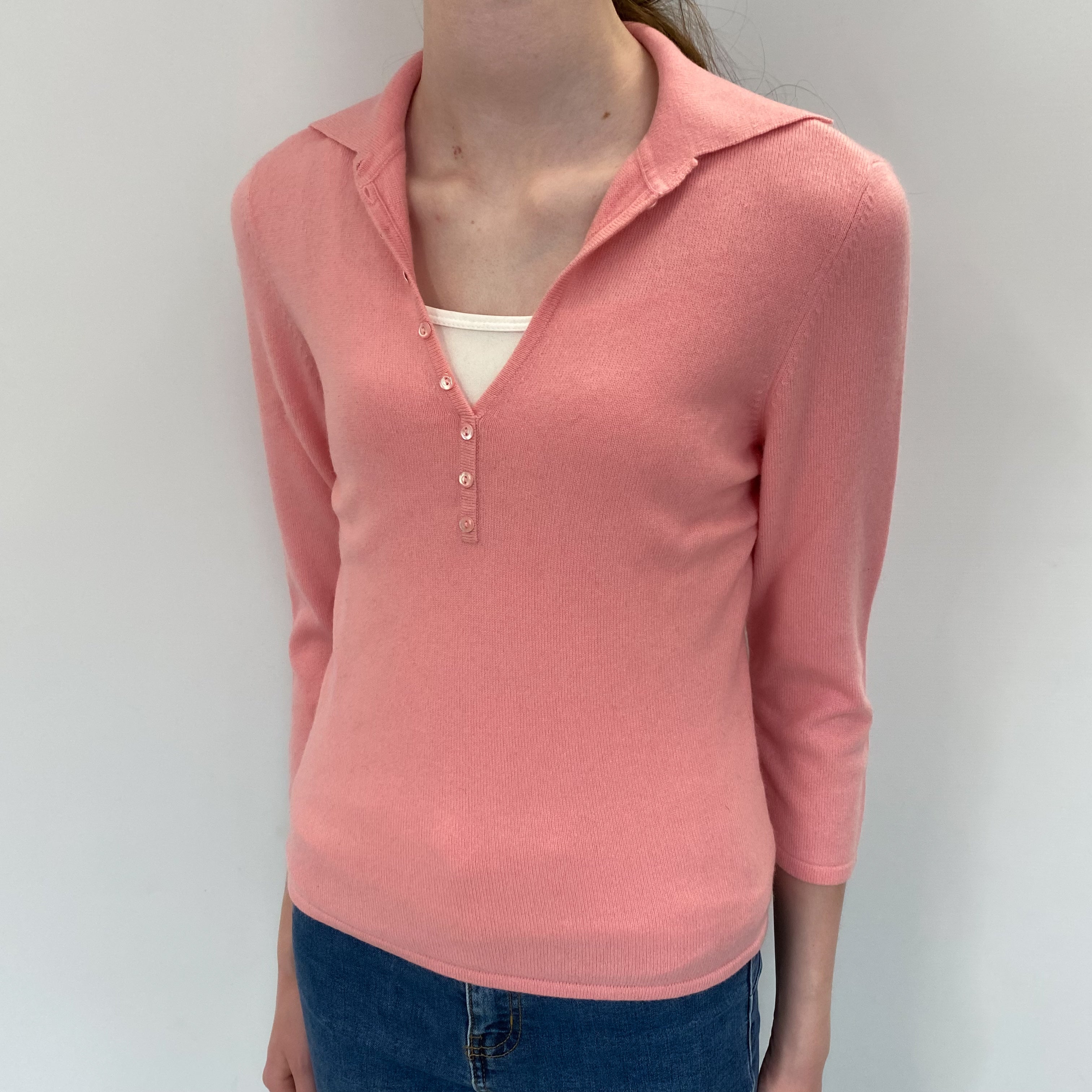 Sugar Mouse Pink Cashmere Collared V Neck Jumper Extra Small
