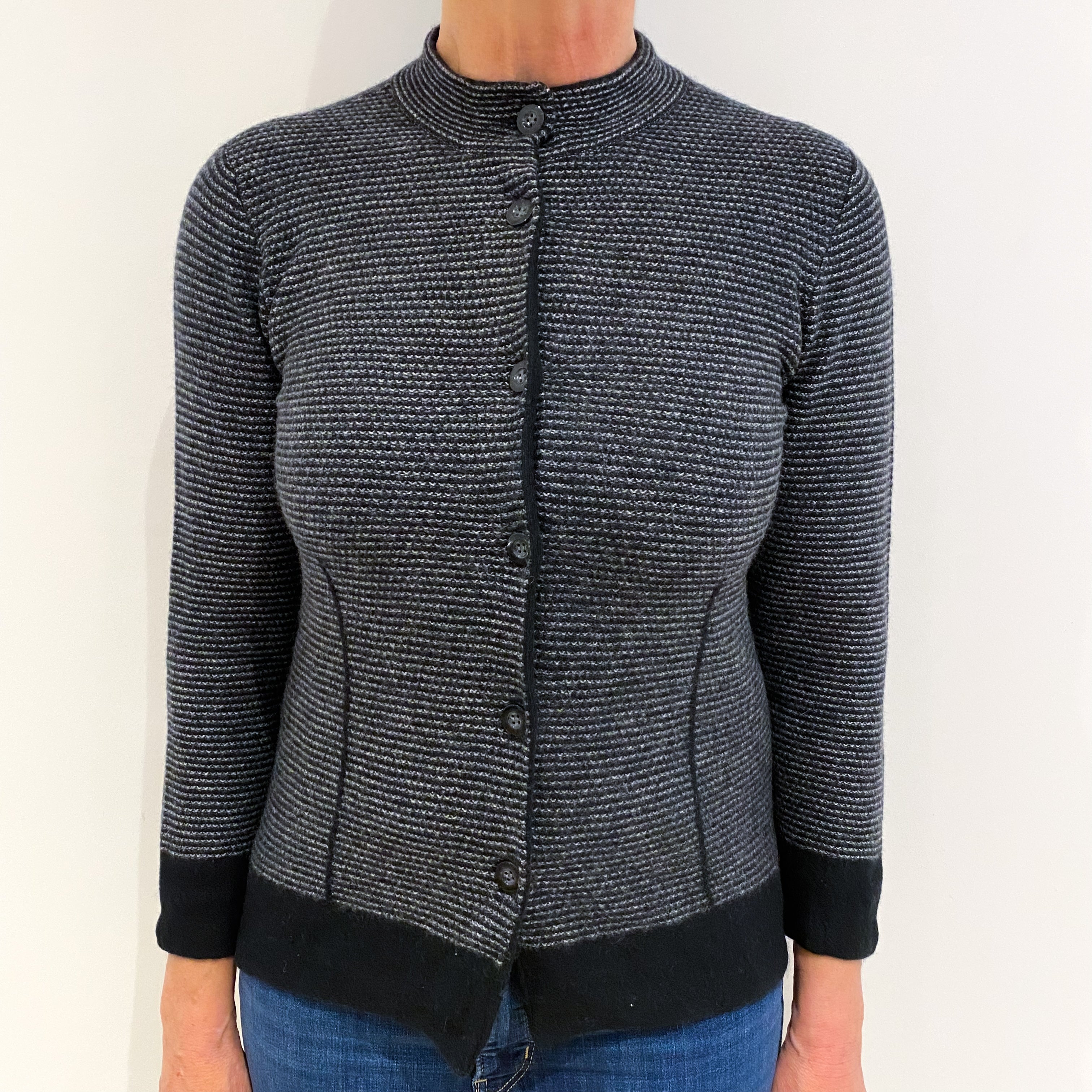 Black And White Striped Cashmere Cardigan Medium