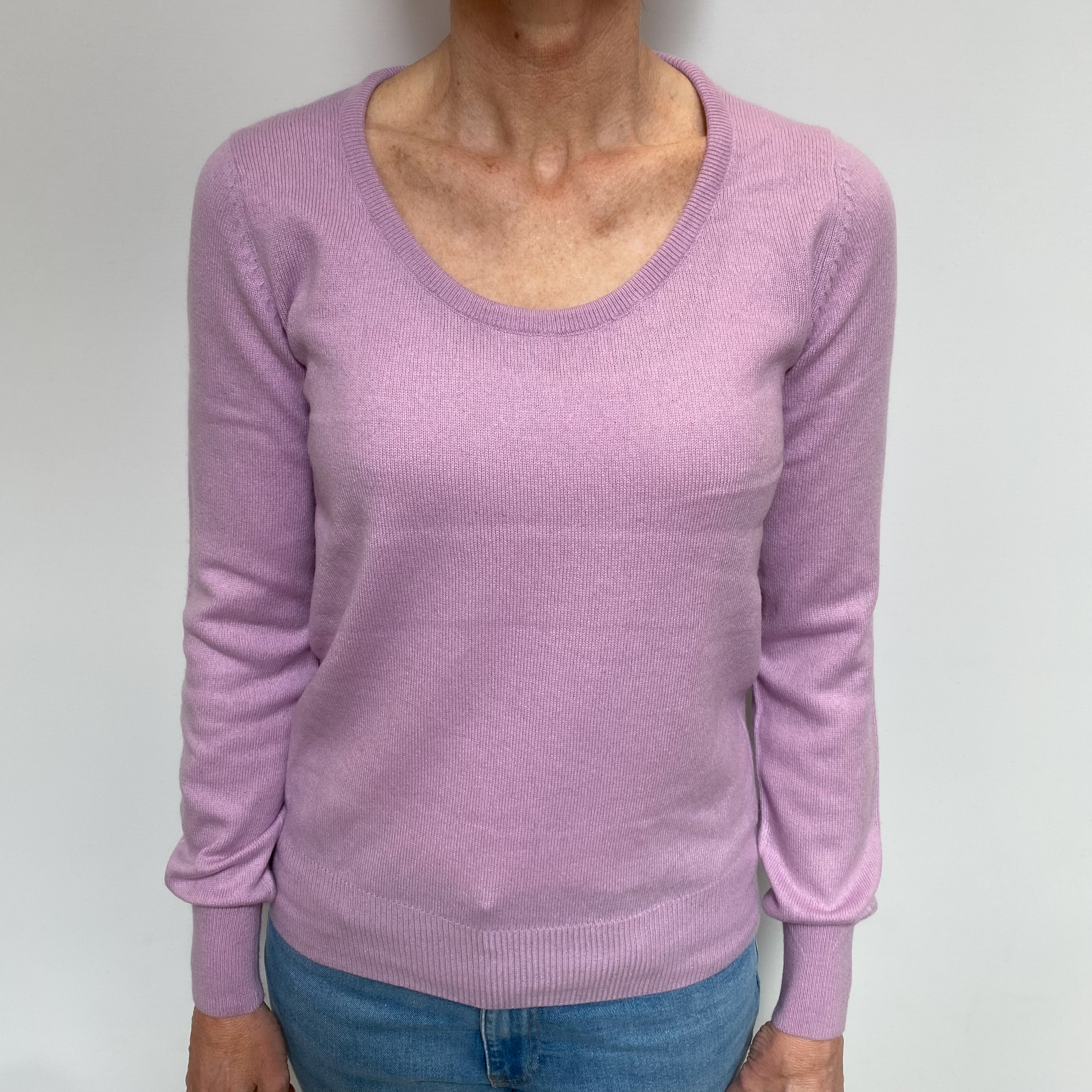Pale Lavender Purple Cashmere Scoop Neck Jumper Small