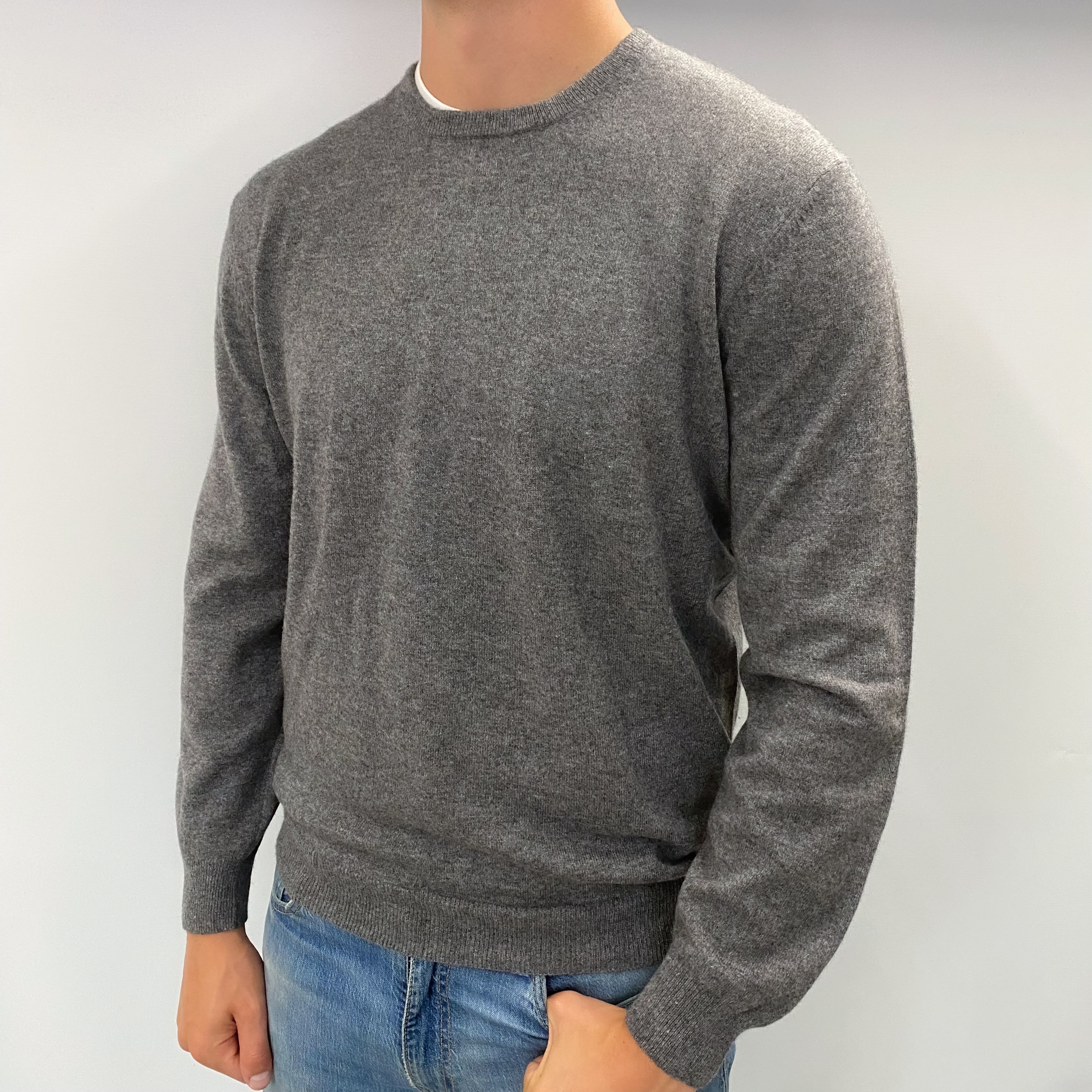 Men's Slate Grey Cashmere Crew Neck Jumper XL