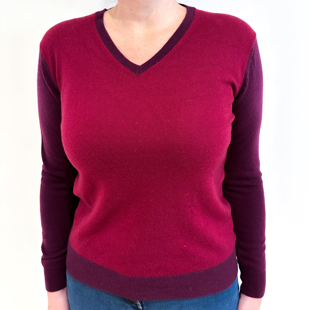 Burgundy and Plum Cashmere V Neck Jumper Large