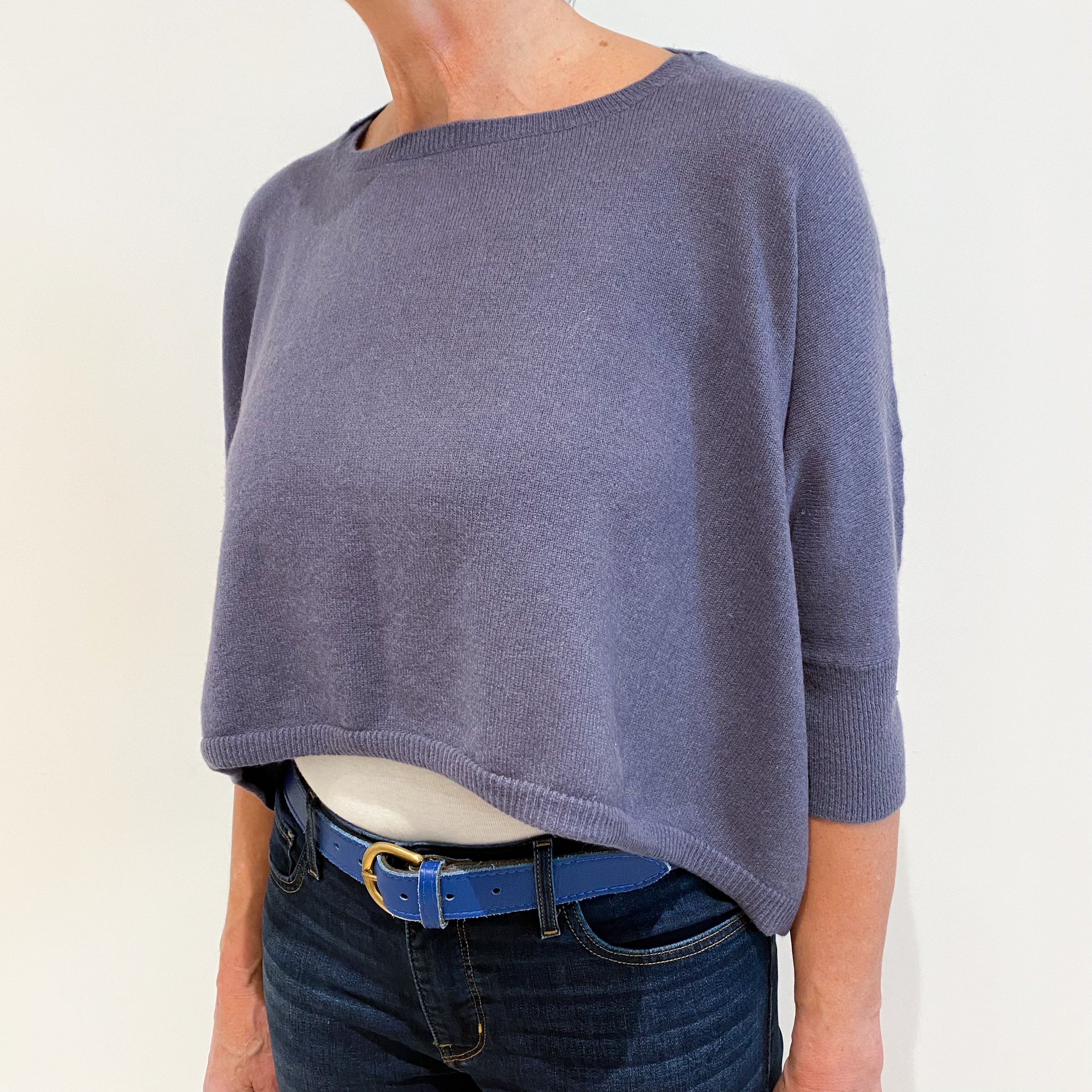 Slate Purple Cashmere Crew Neck Jumper Medium