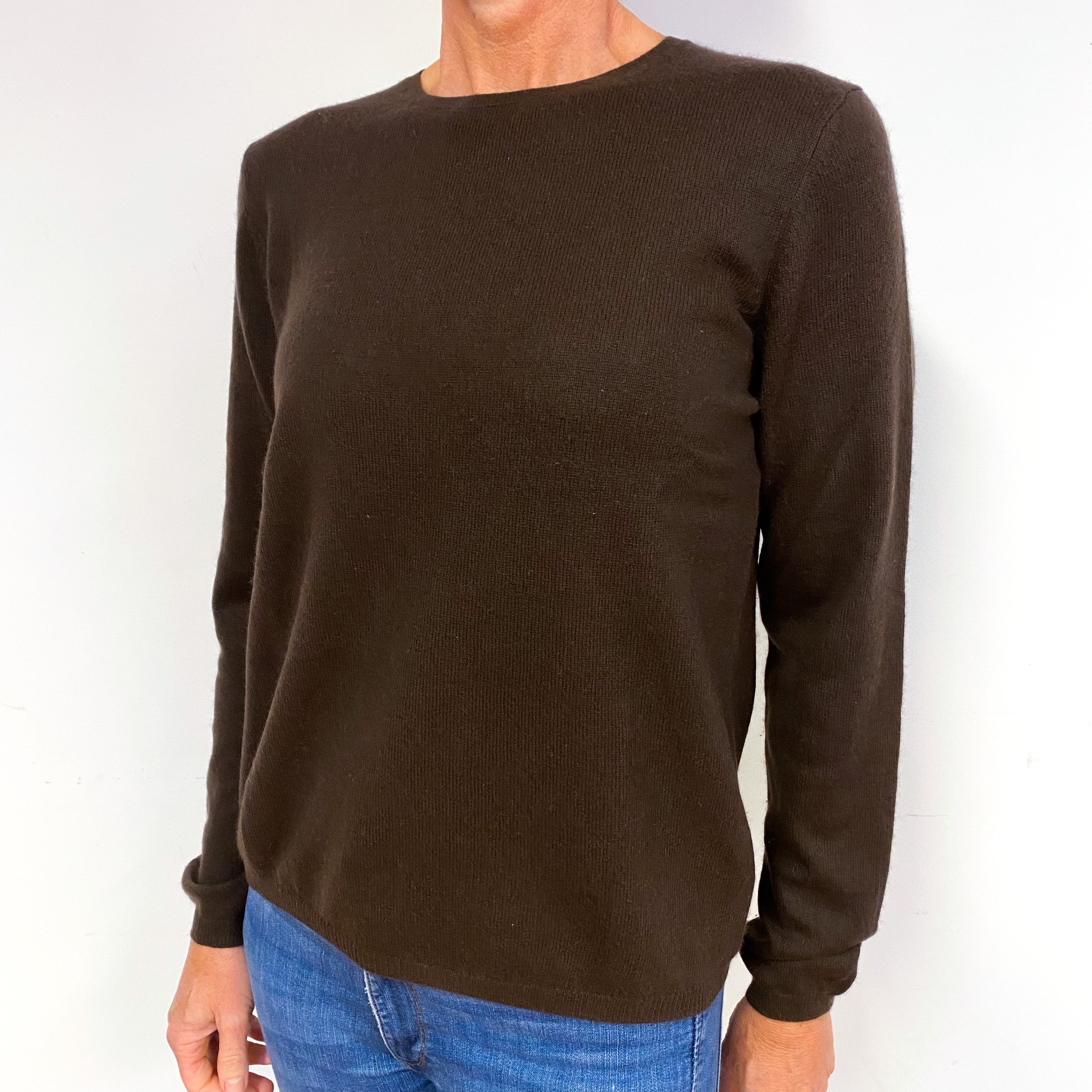 Chocolate Brown Cashmere Crew Neck Jumper Medium