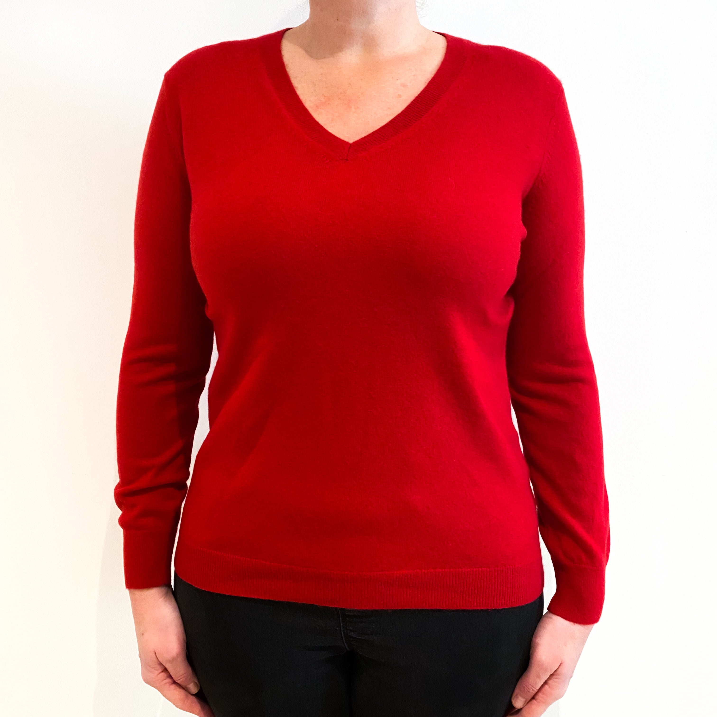 Red Cashmere V-Neck Jumper Large