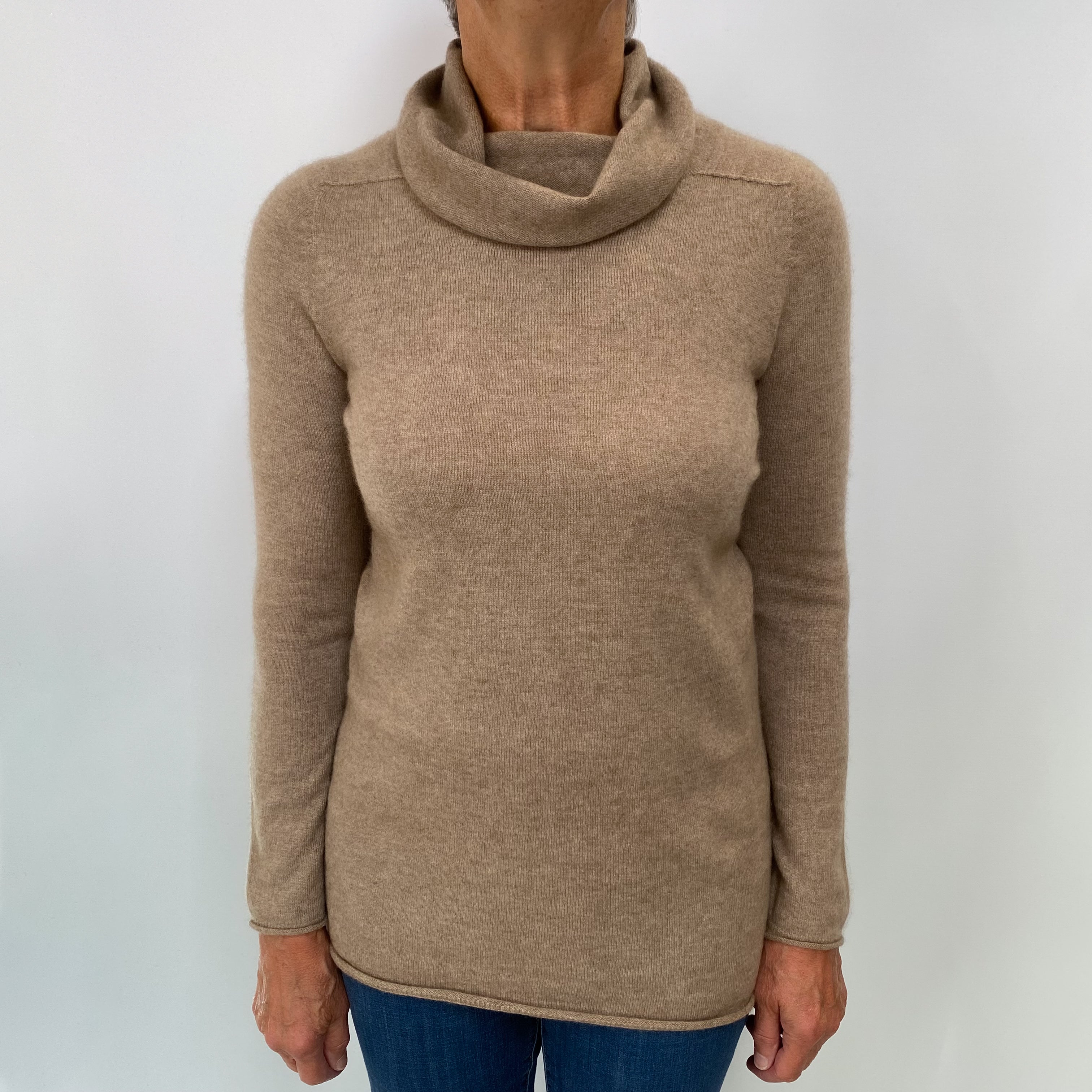 Mocha Brown Cashmere Cowl Neck Jumper Medium