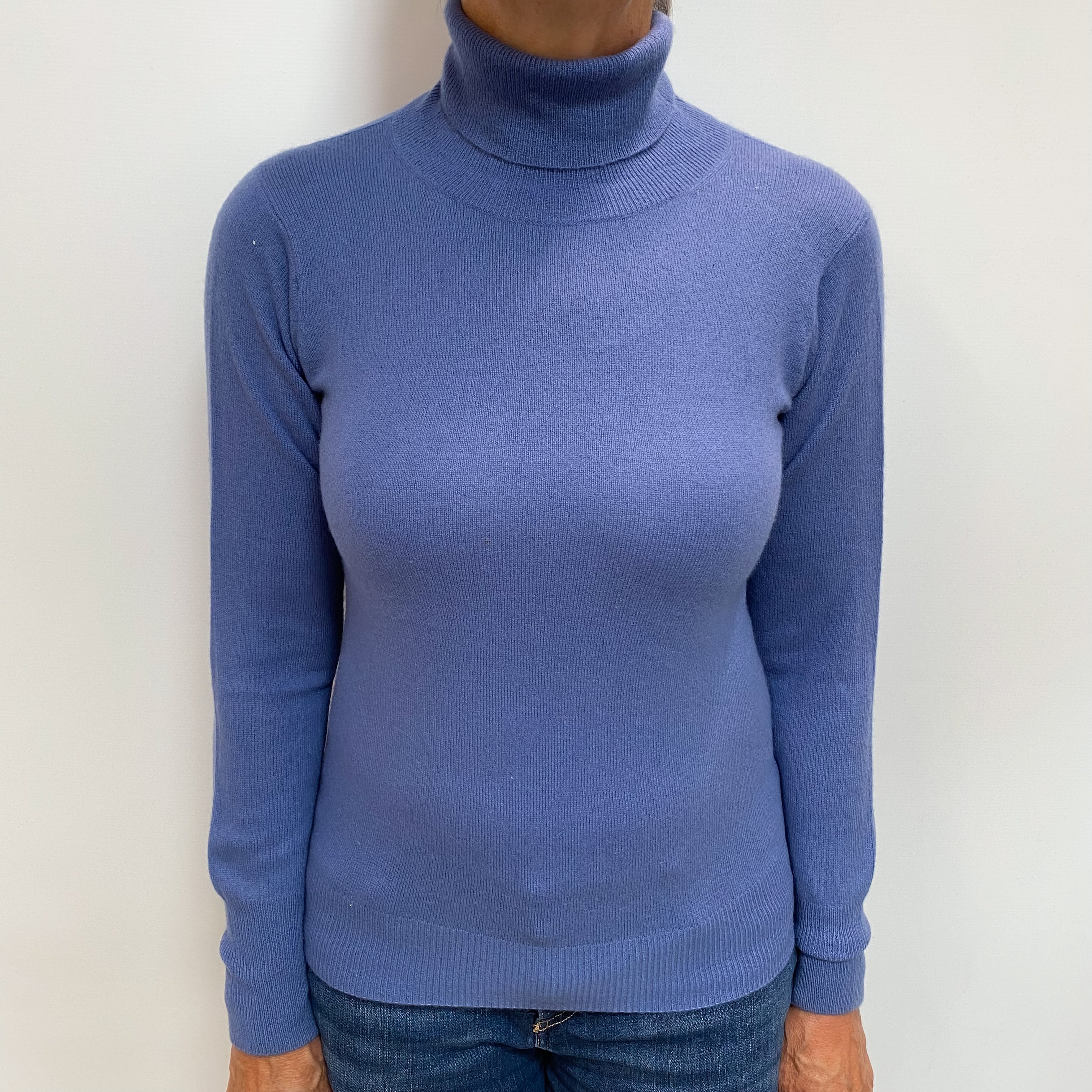 Airforce Blue Cashmere Polo Neck Jumper Medium