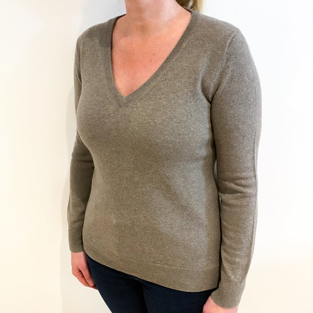 Mink Brown Cashmere V Neck Jumper Large