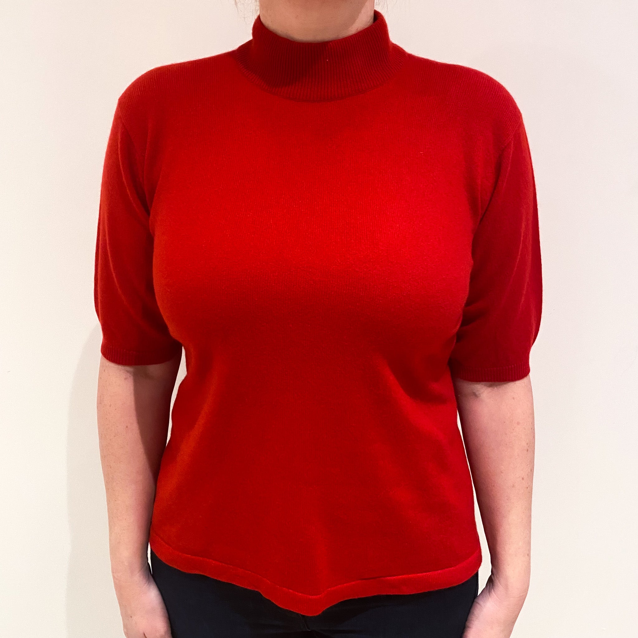 Scarlet Red Cashmere Short Sleeve Turtle Neck Jumper Large