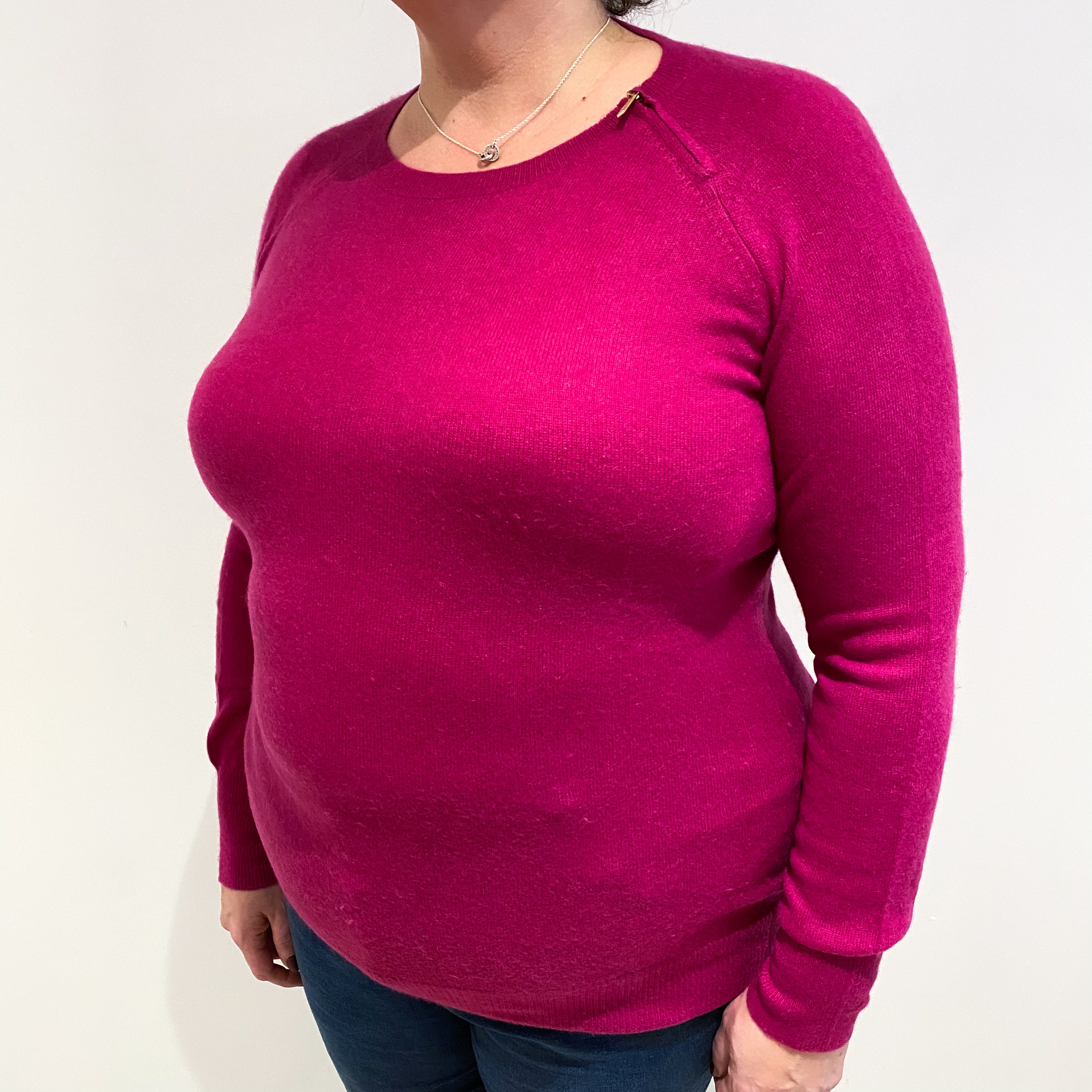 Fuchsia Pink Cashmere Crew Neck Jumper Extra Large