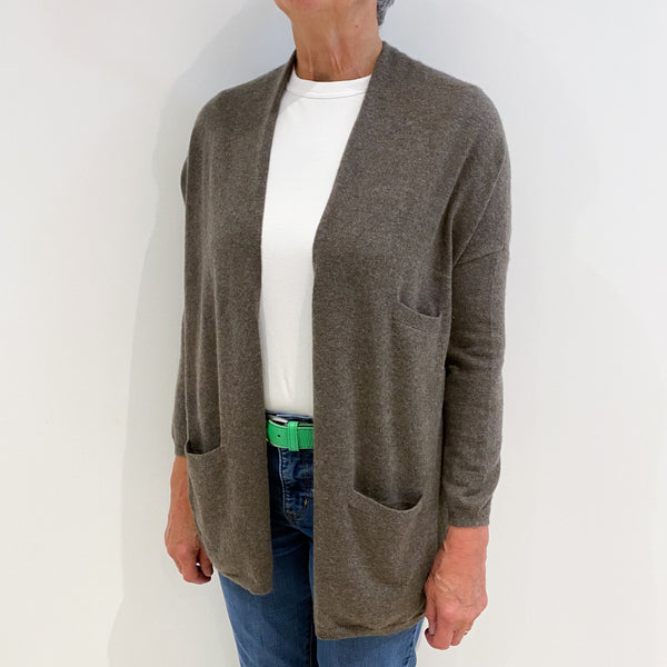 Mole Brown Slouchy Cashmere Edge To Edge Cardigan Medium
