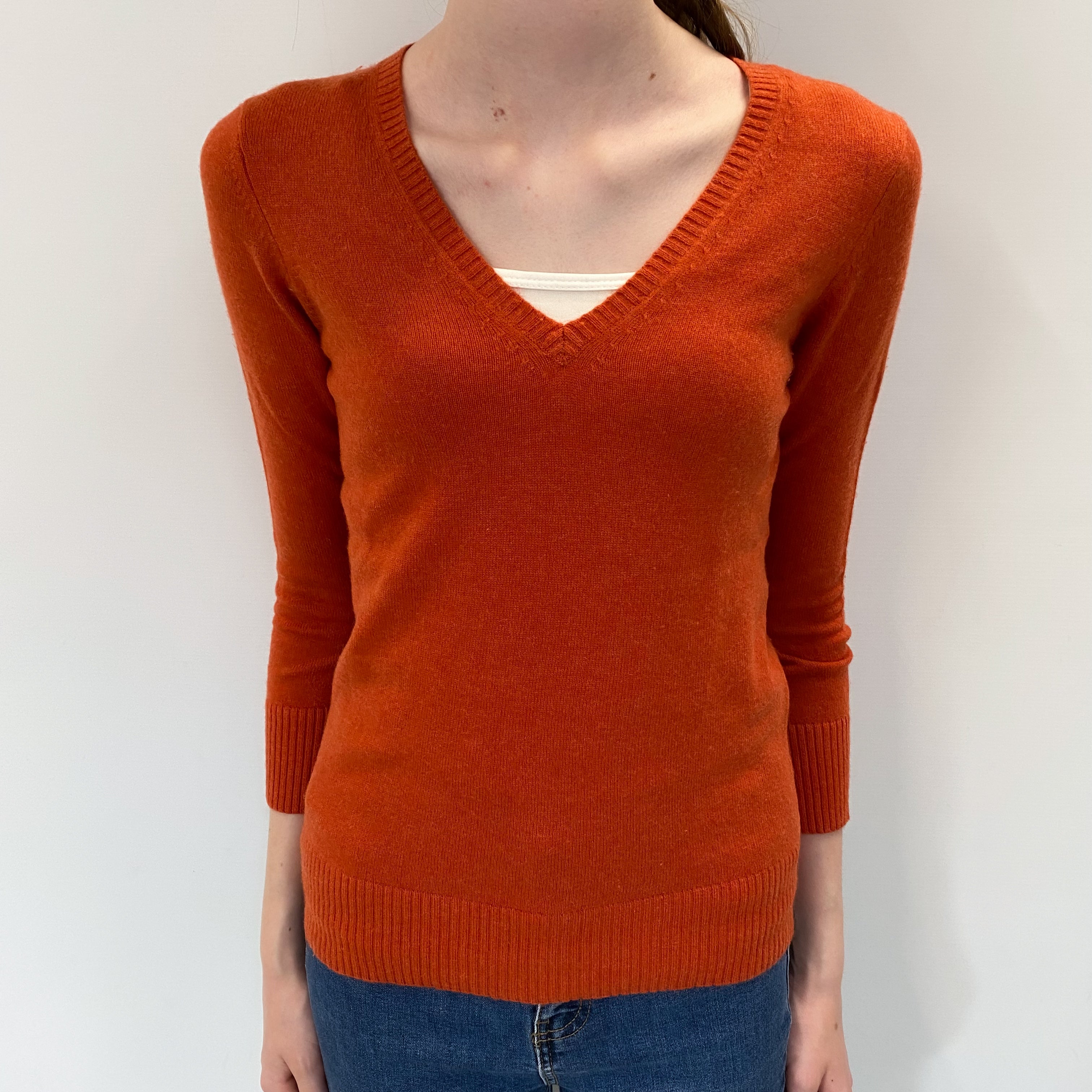 Siena Orange Cashmere V Neck Jumper Extra Small