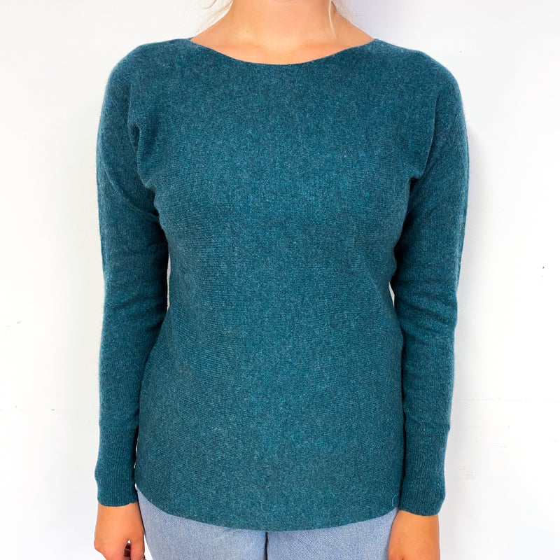 Peacock Green Cashmere Batwing Crew Neck Jumper Small