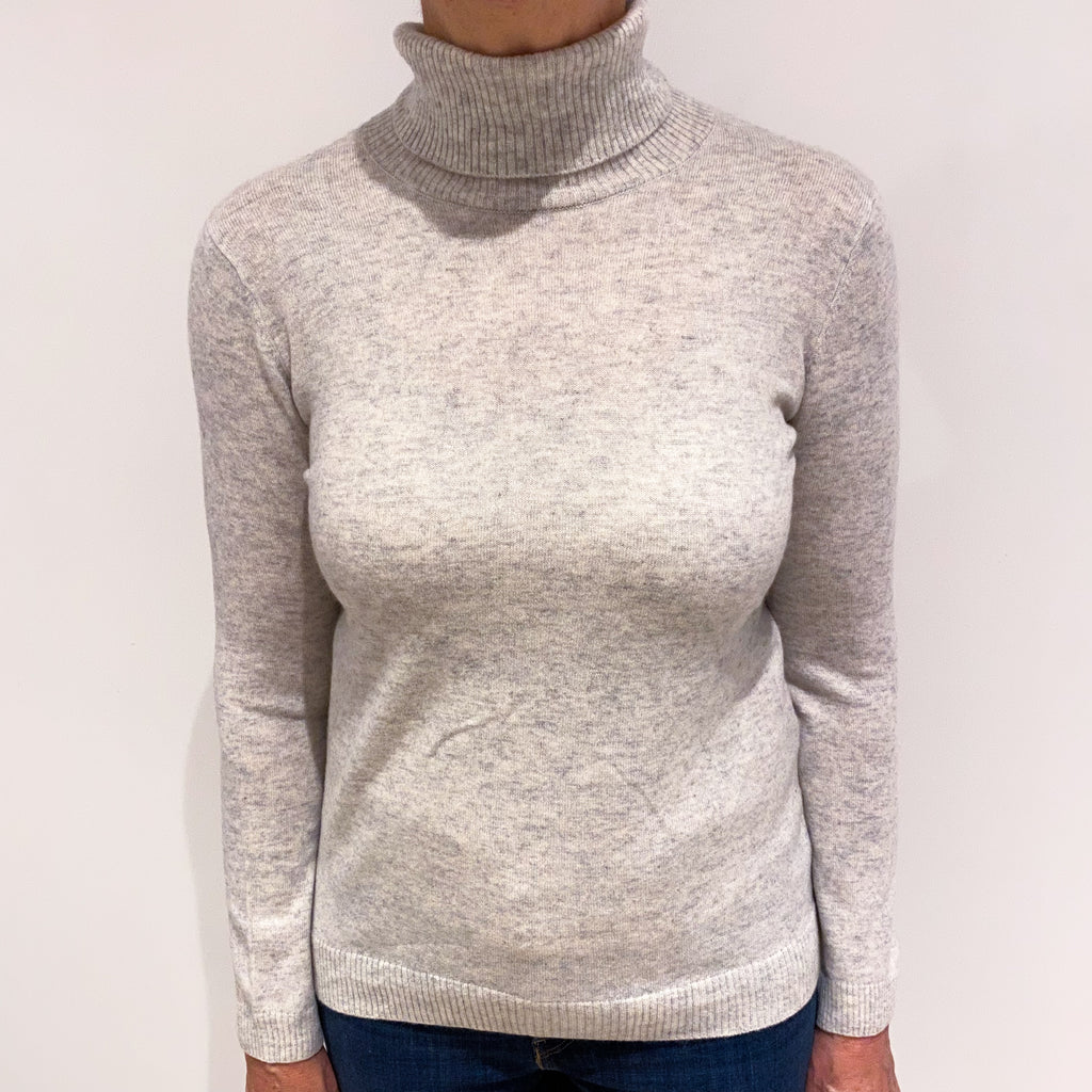 Mist Grey Cashmere Polo Neck Jumper Medium