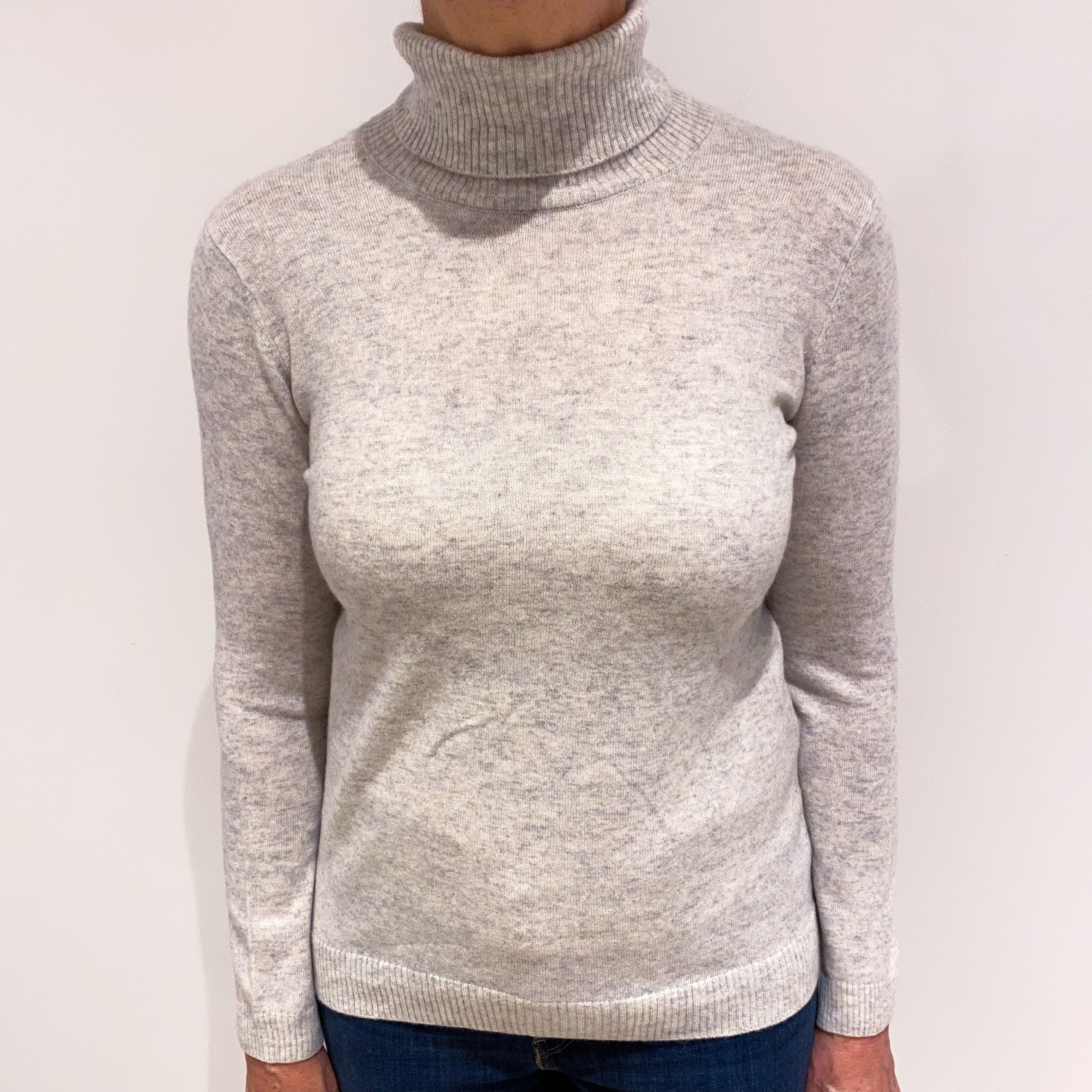 Mist Grey Cashmere Polo Neck Jumper Medium