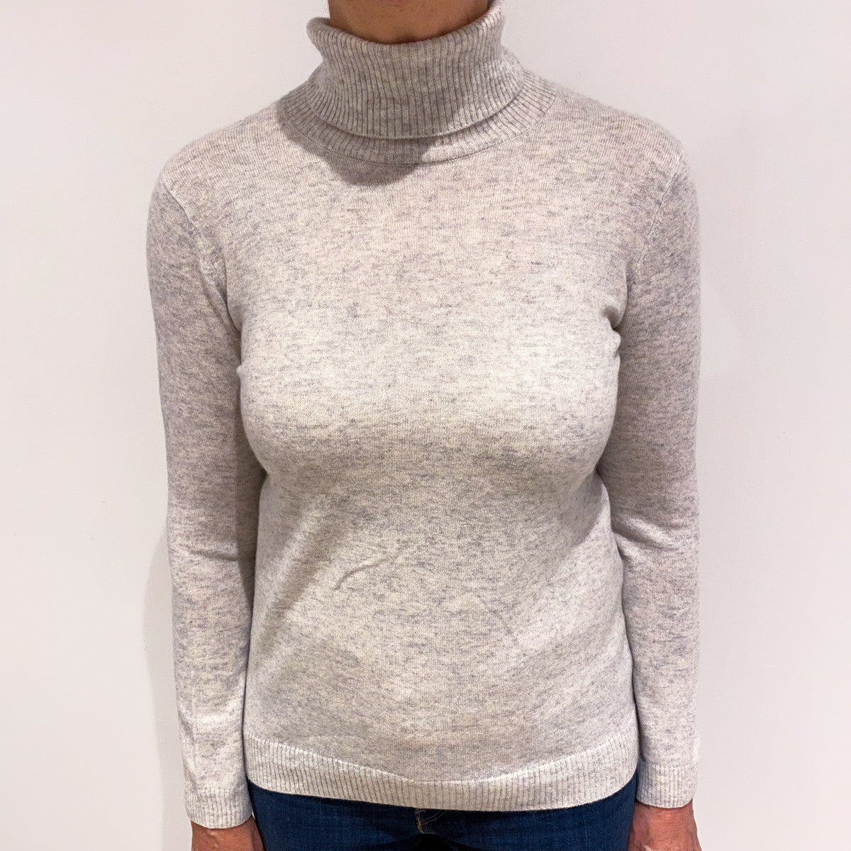 Mist Grey Cashmere Polo Neck Jumper Medium