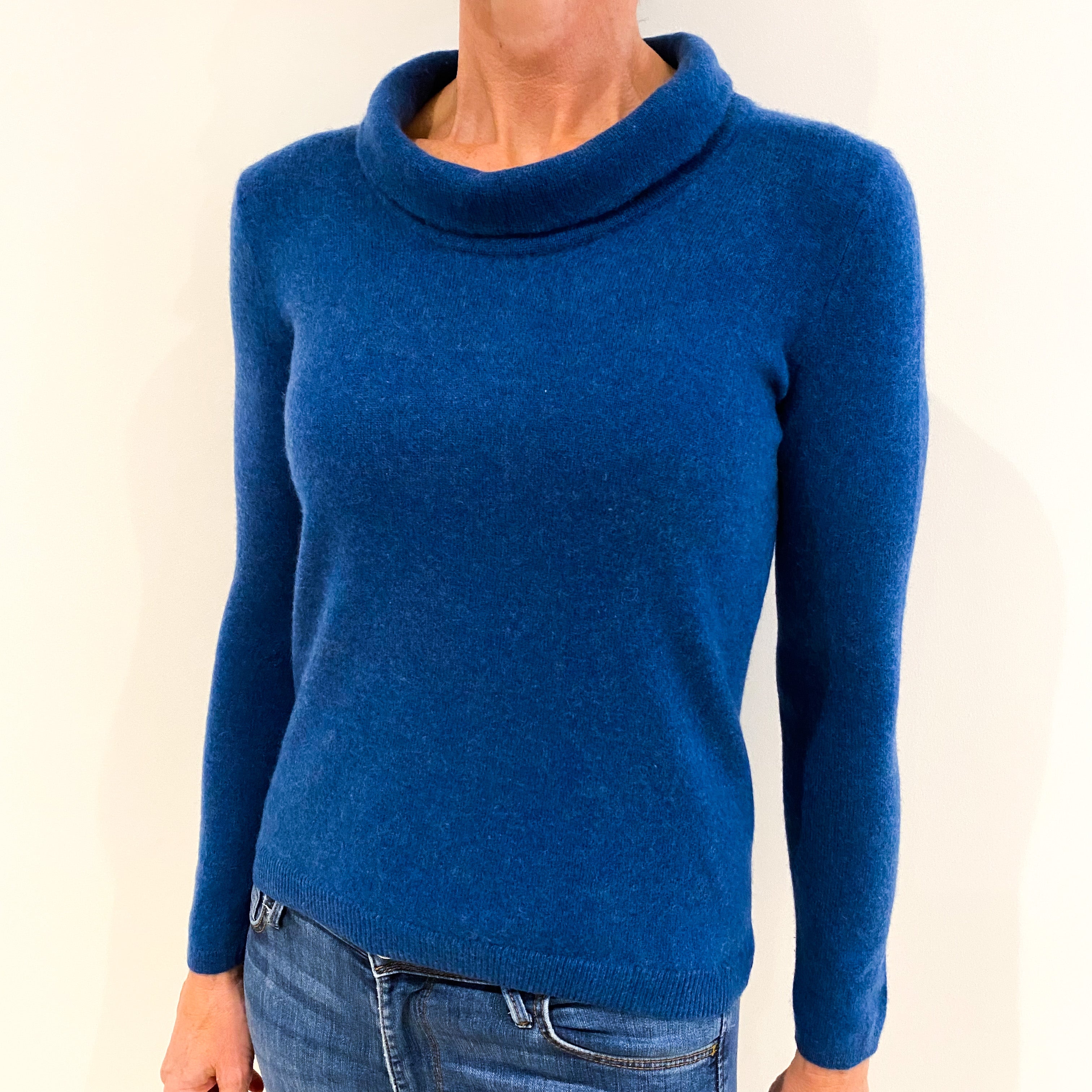 Naval Blue Cashmere Polo Neck Jumper Small