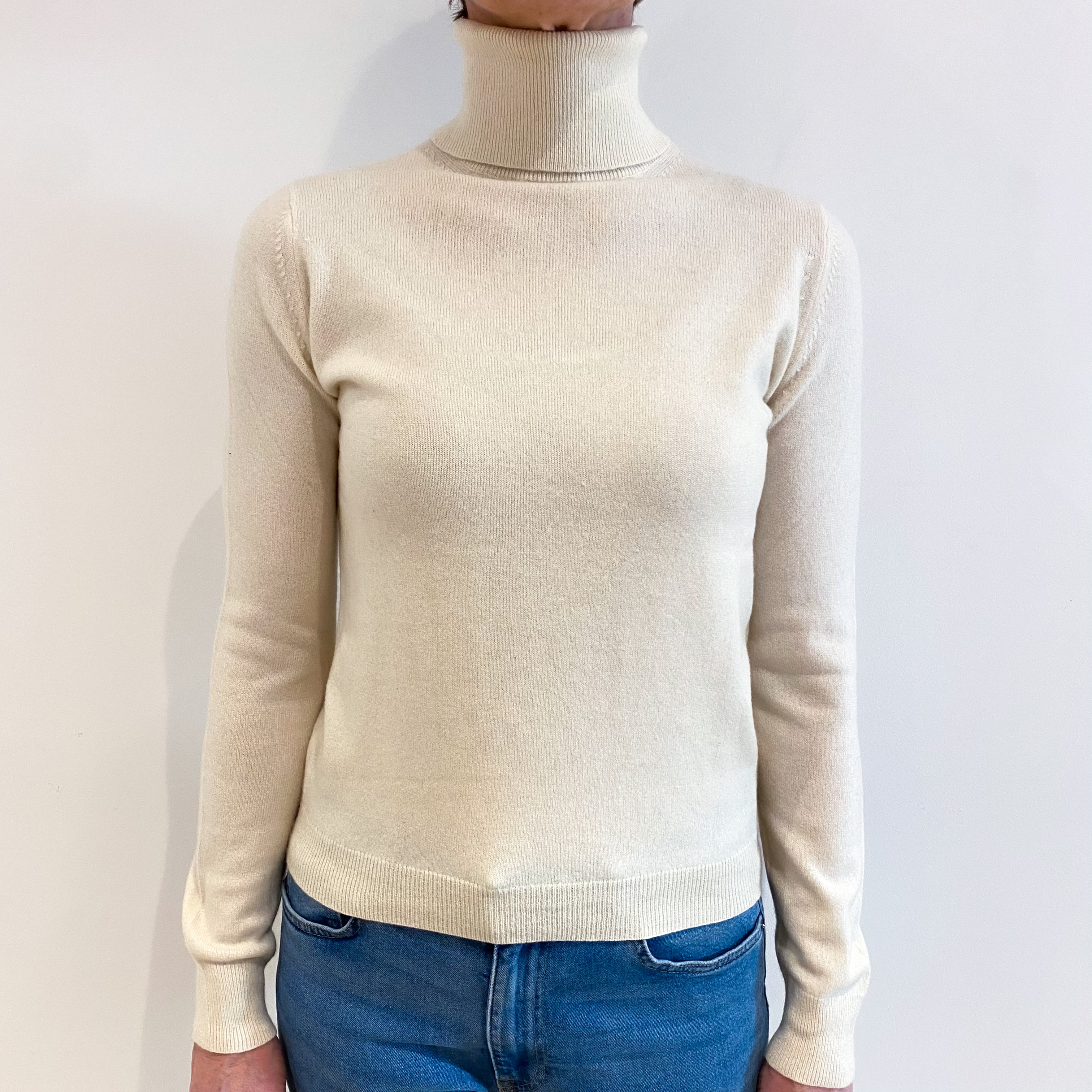 Ivory Cashmere Polo Neck Jumper Small