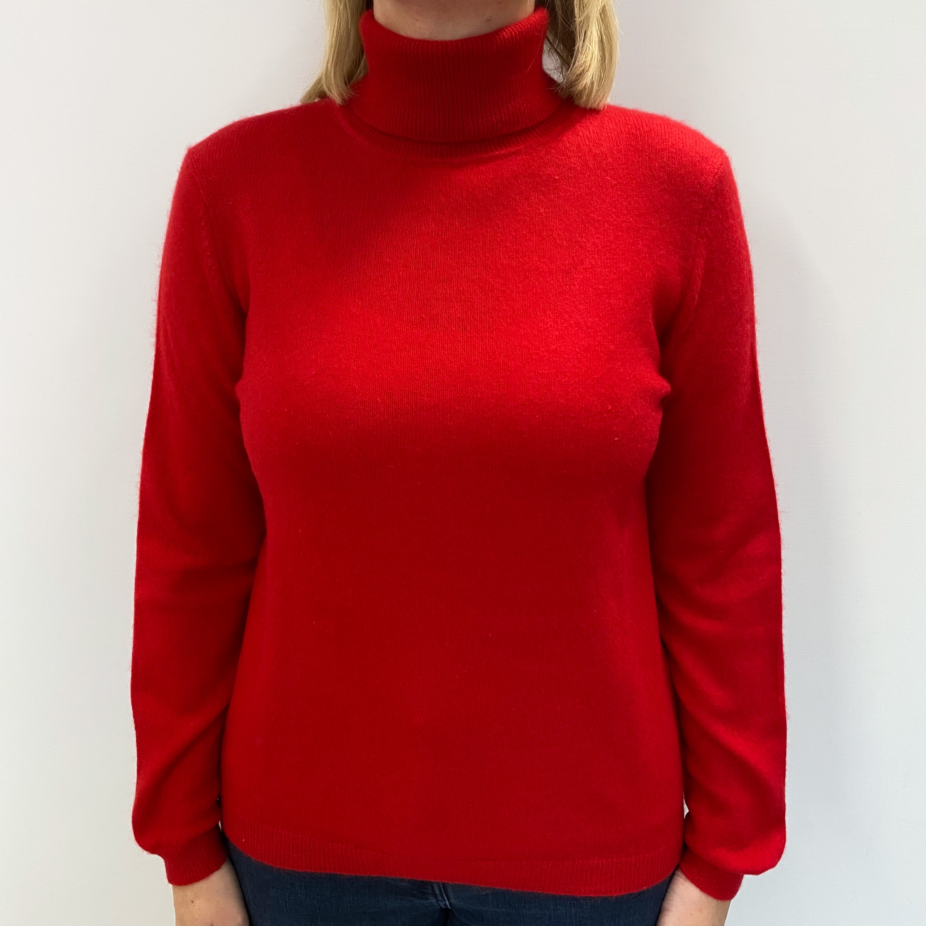 Spanish Red Cashmere Polo Neck Jumper Large