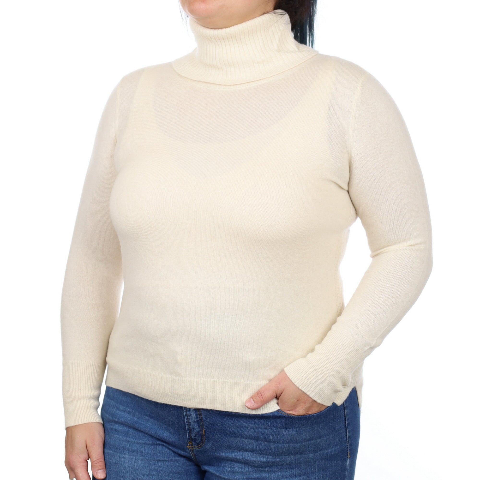 Vanilla Cream Cashmere Polo Neck Jumper Large