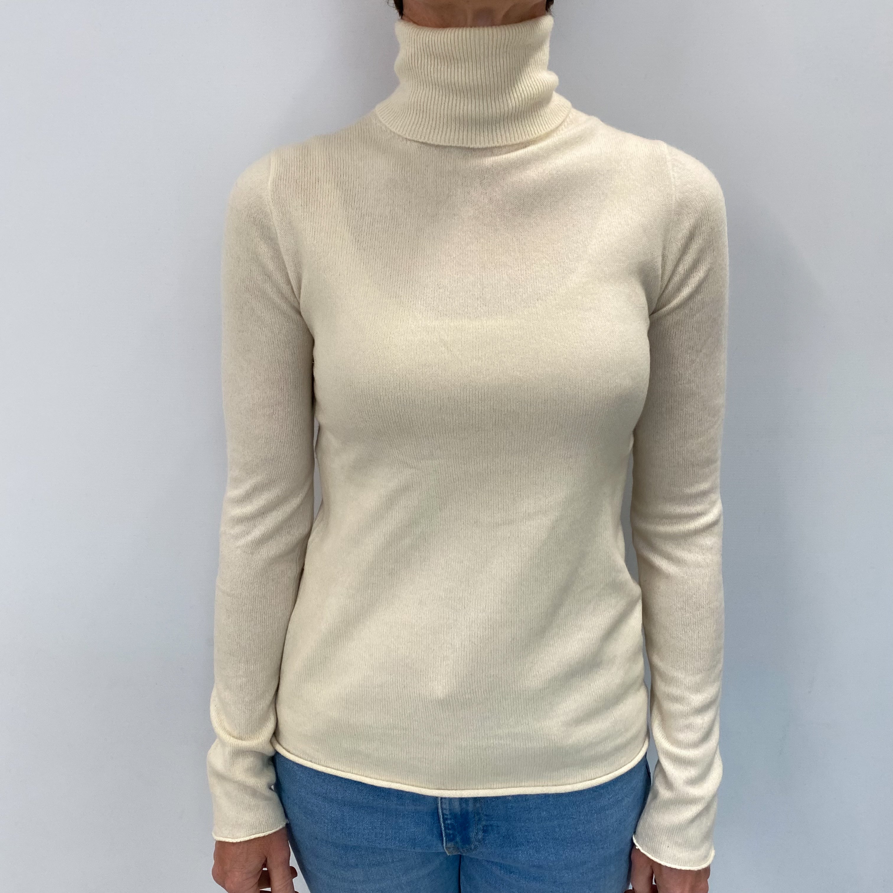Buttermilk Cream Cashmere Polo Neck Jumper Small