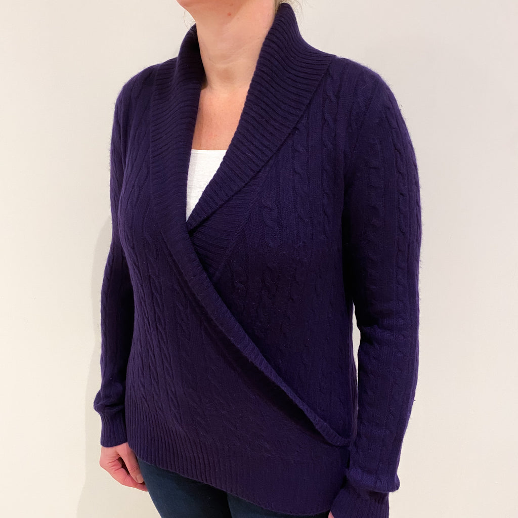 Ralph Lauren Deep Purple Cashmere Shawl Collar Cross Over Jumper Large