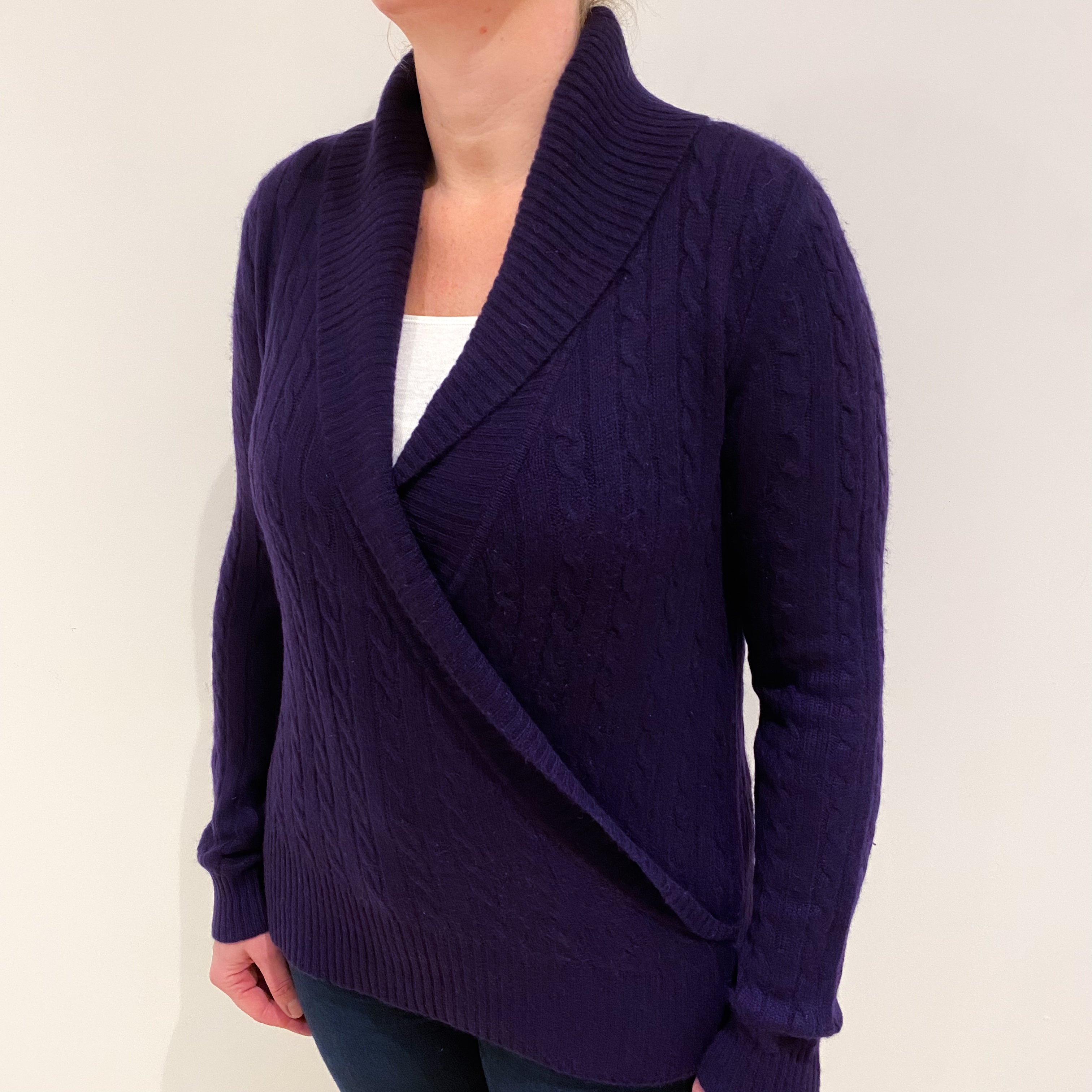 Ralph Lauren Deep Purple Cashmere Shawl Collar Cross Over Jumper Large