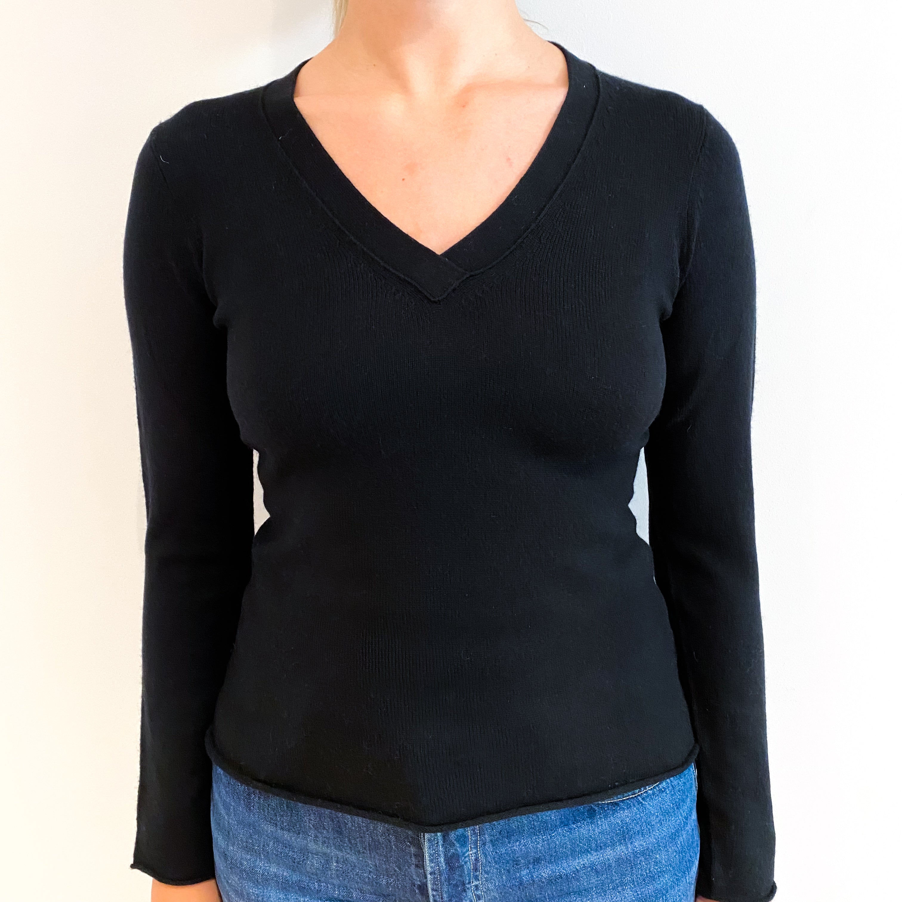 Black Cashmere V-Neck Jumper Small