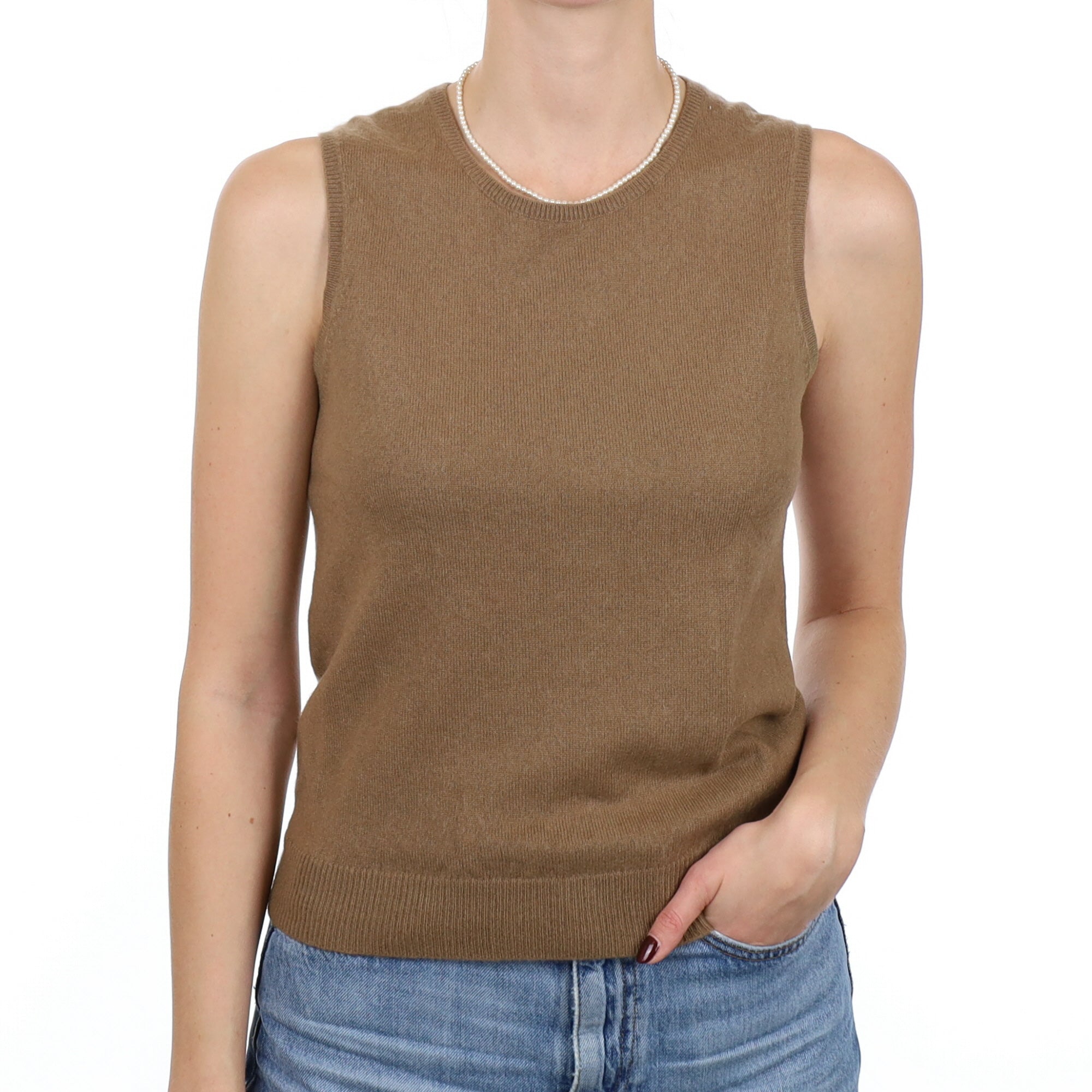Ralph Lauren Camel Cashmere Crew Neck Tank Top Small