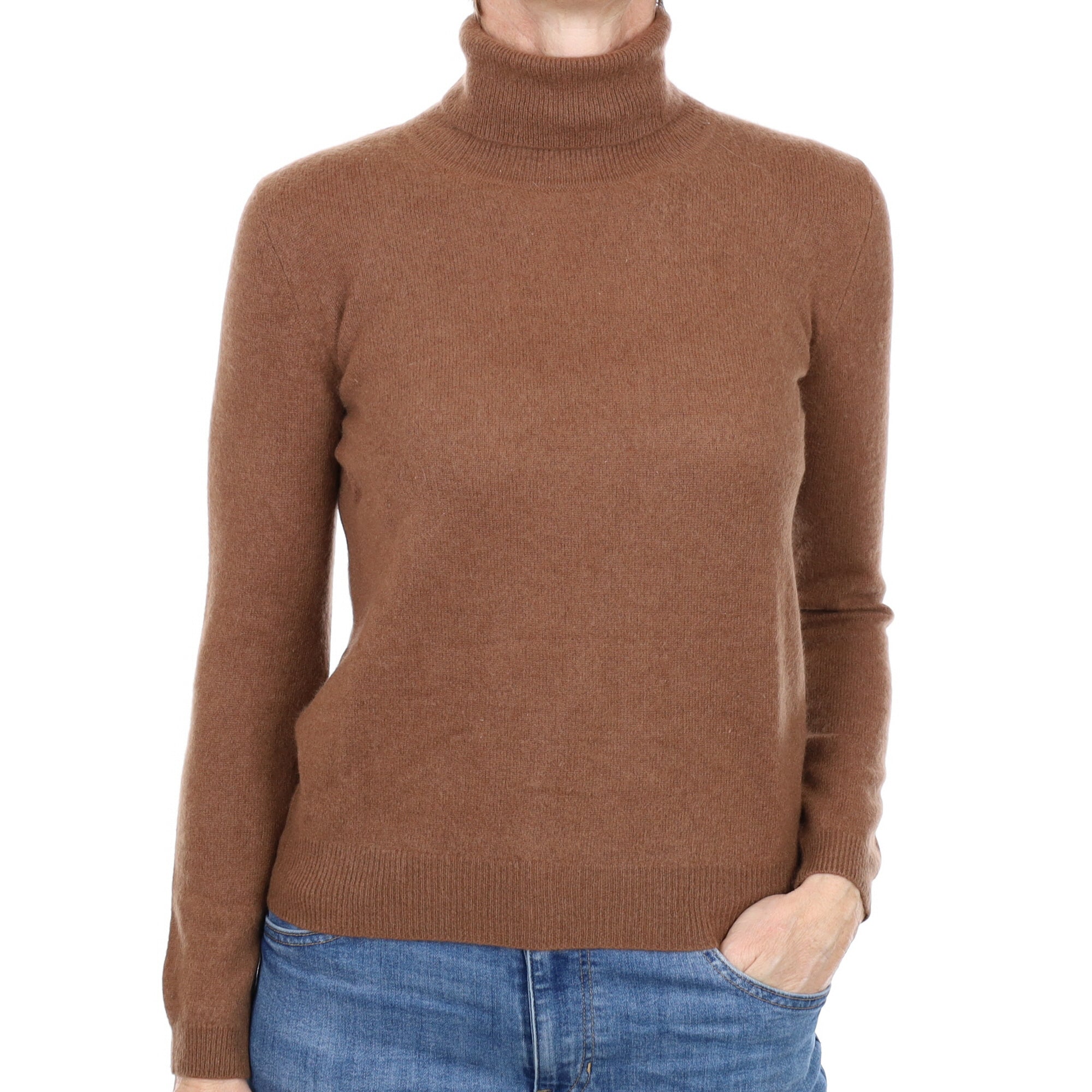 Russet Brown Cashmere Polo Neck Jumper Small