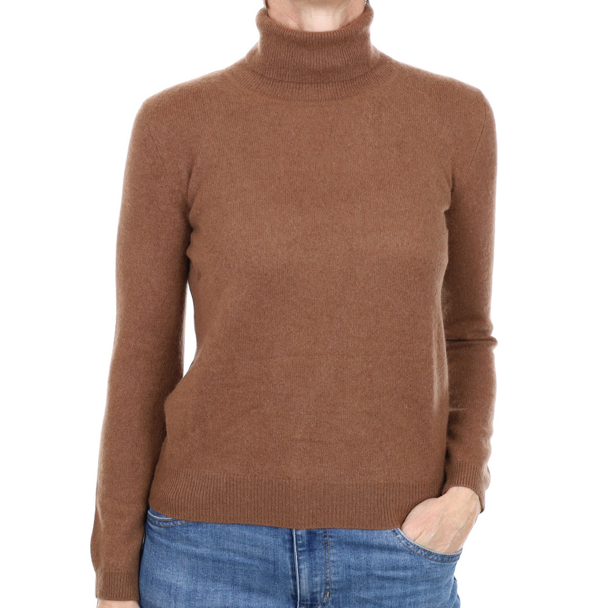 Russet Brown Cashmere Polo Neck Jumper Small