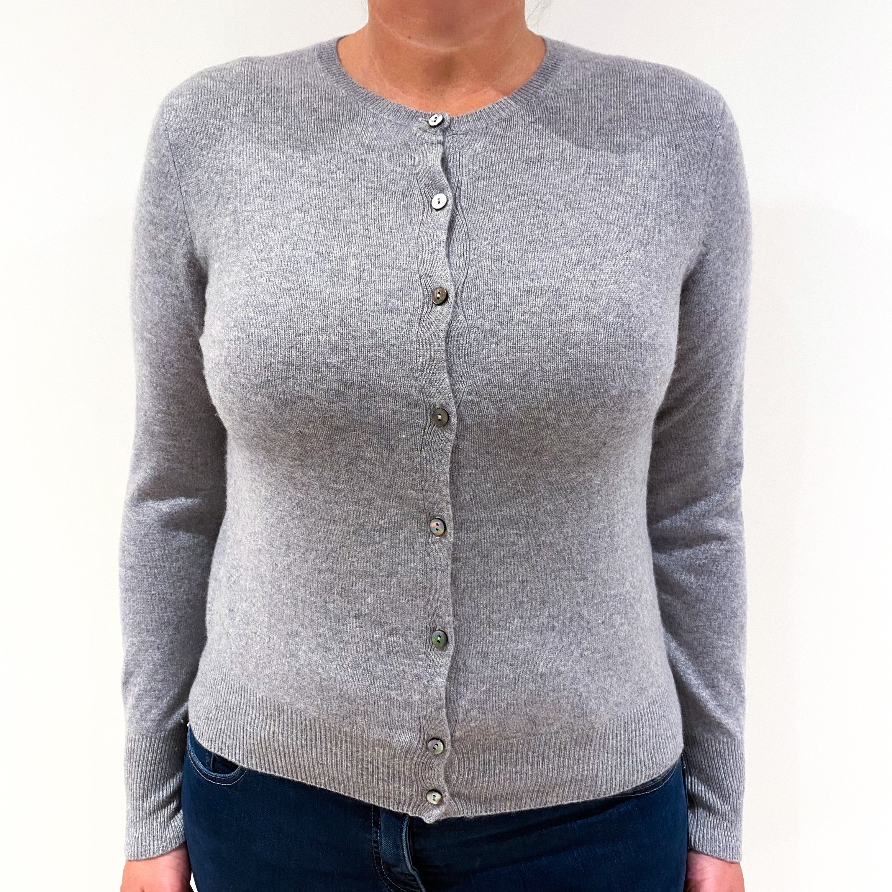 Smoke Grey Cashmere Crew Neck Cardigan Large