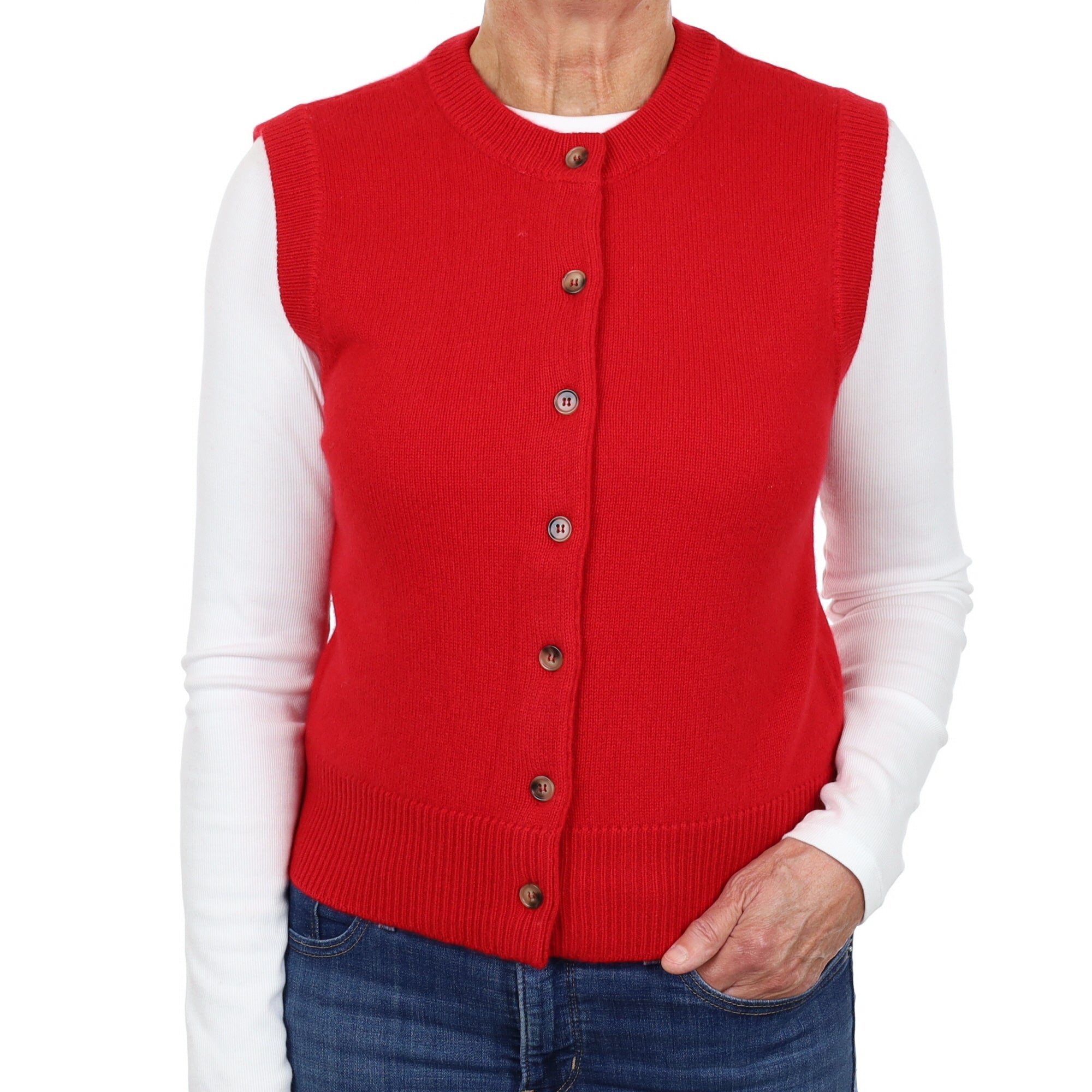 Brand New Post Box Red Luxury Cashmere Crew Neck Waistcoat Medium UK 12-14