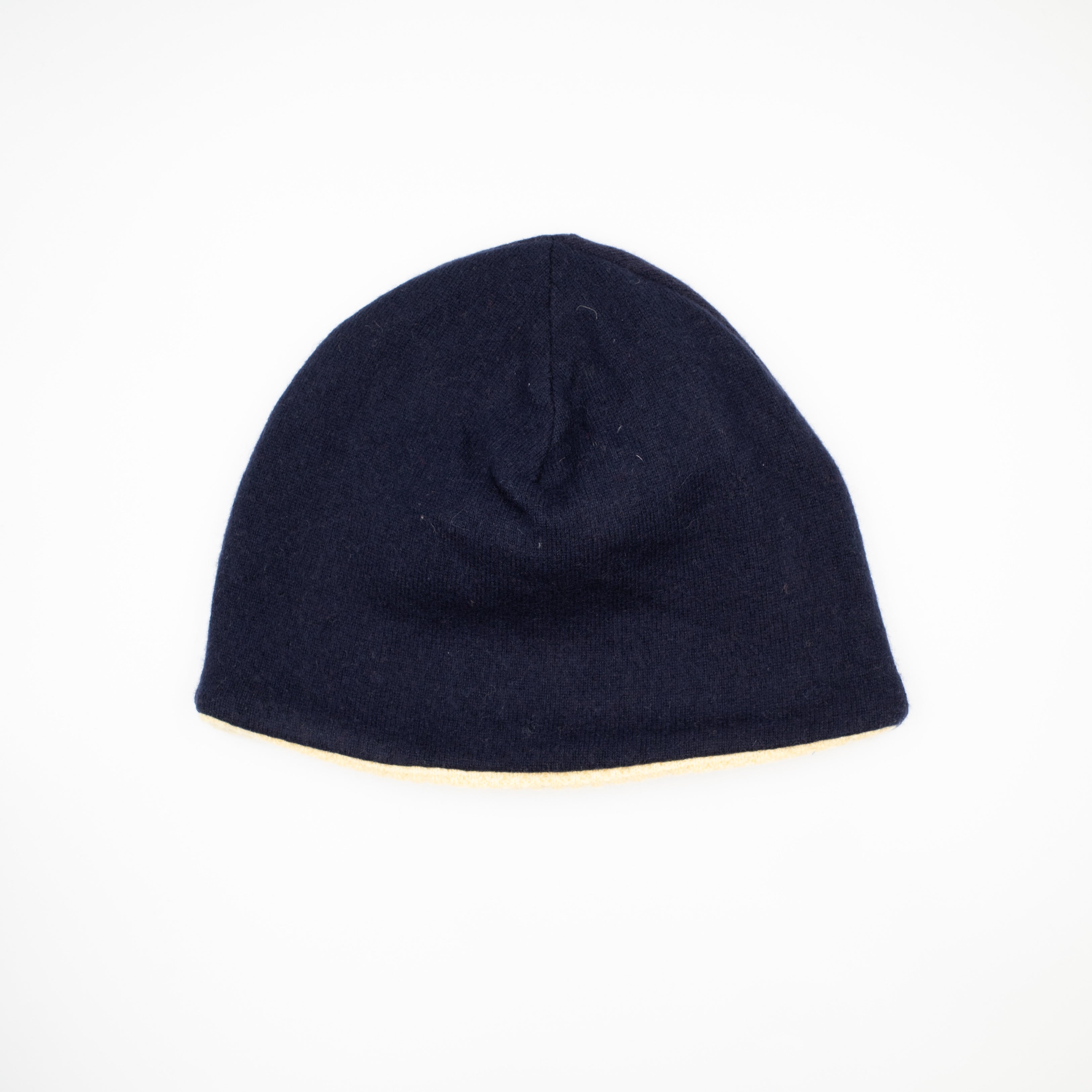 Navy and Yellow Waffle Cashmere Beanie Hat